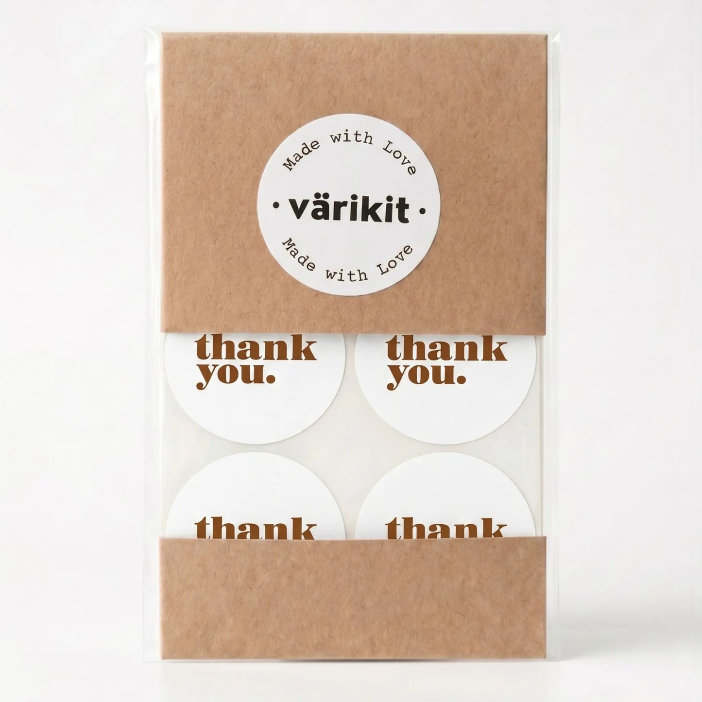 Minimalist bold type thank you sticker in white and coffee