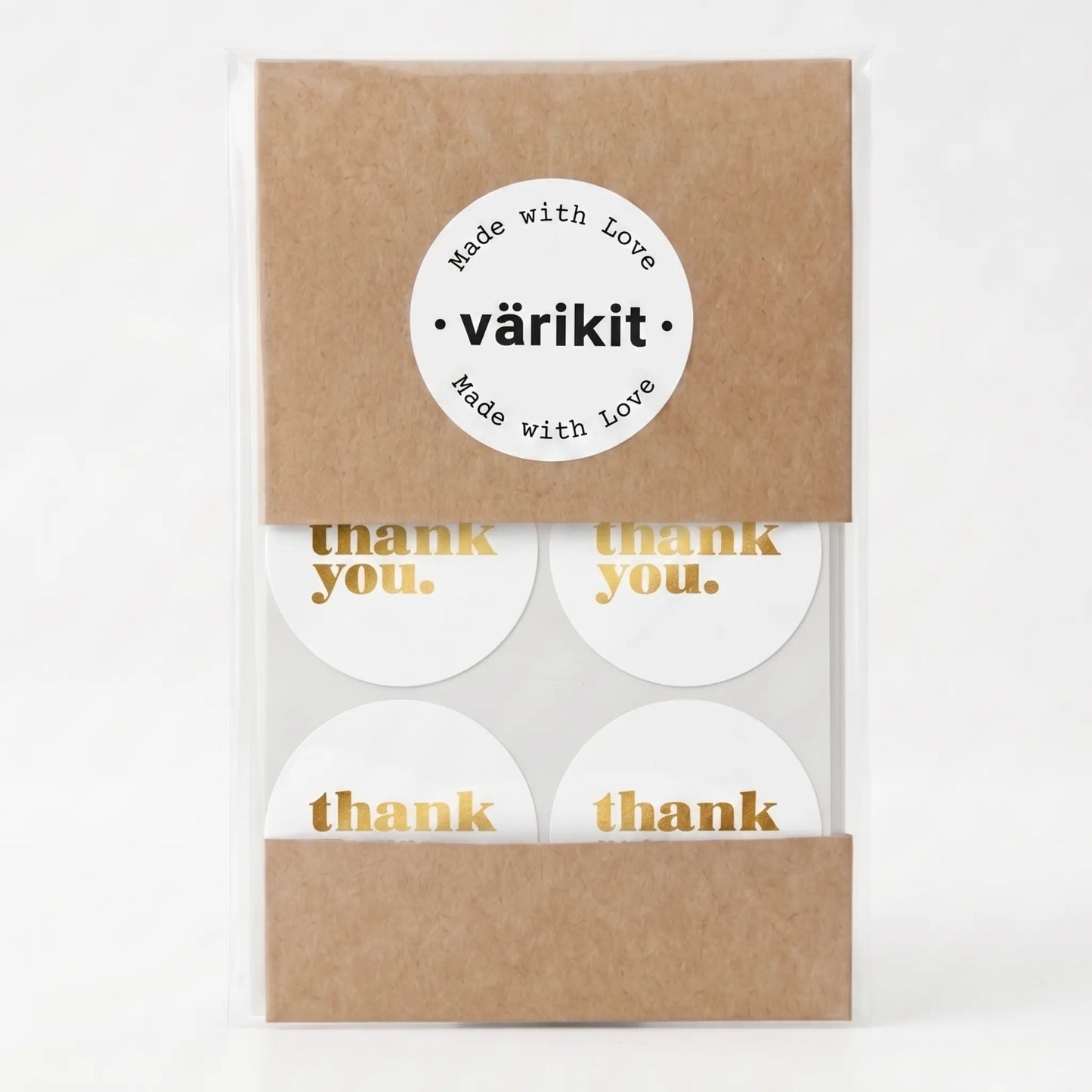 Round thank you label with minimalist bold type clean design