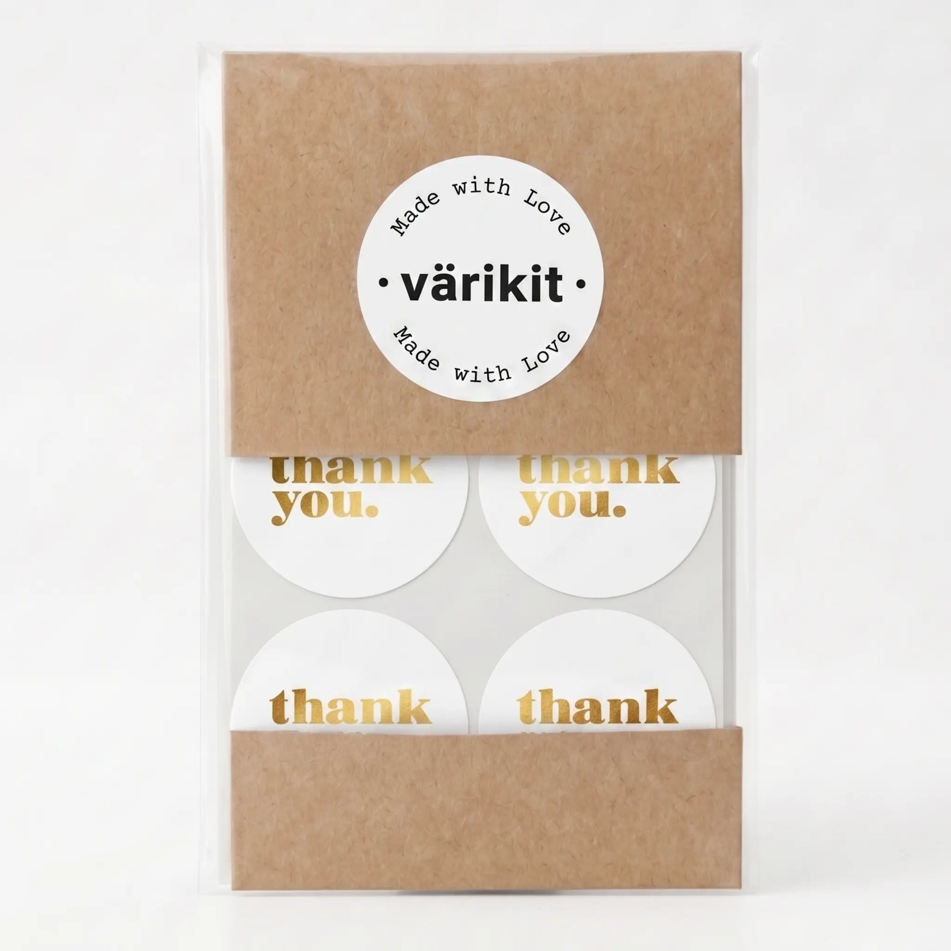 Round thank you label with minimalist bold type clean design
