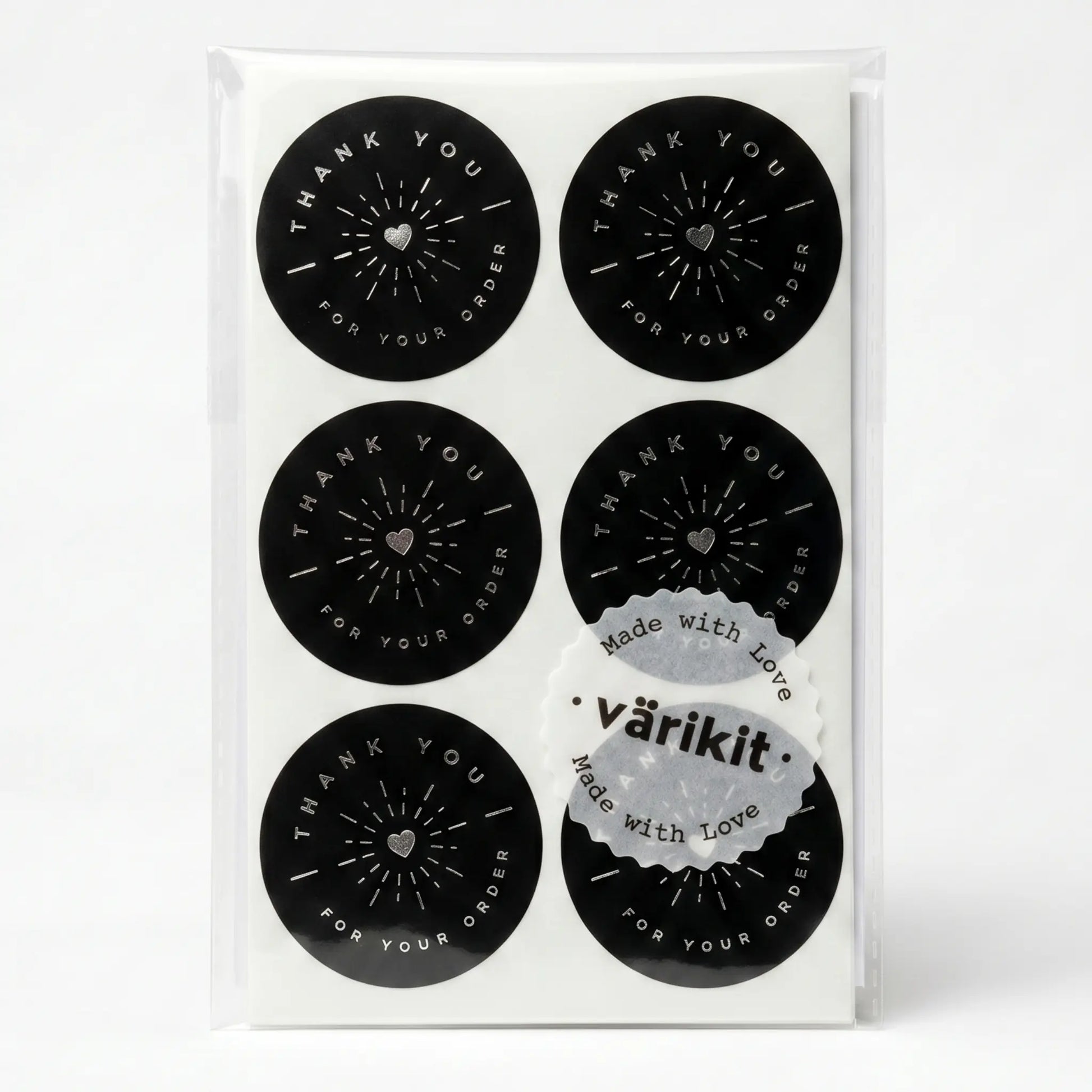 Small business thank you sticker featuring radiant starburst clean design