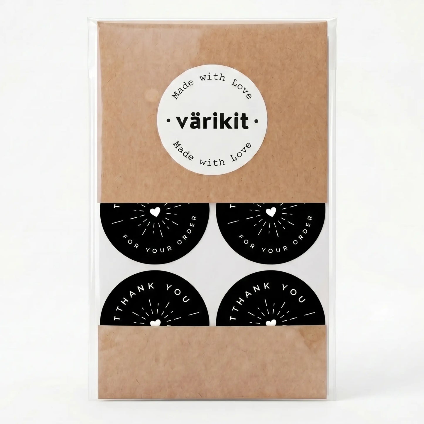 Thank you sticker with radiant starburst clean design in black and silver white