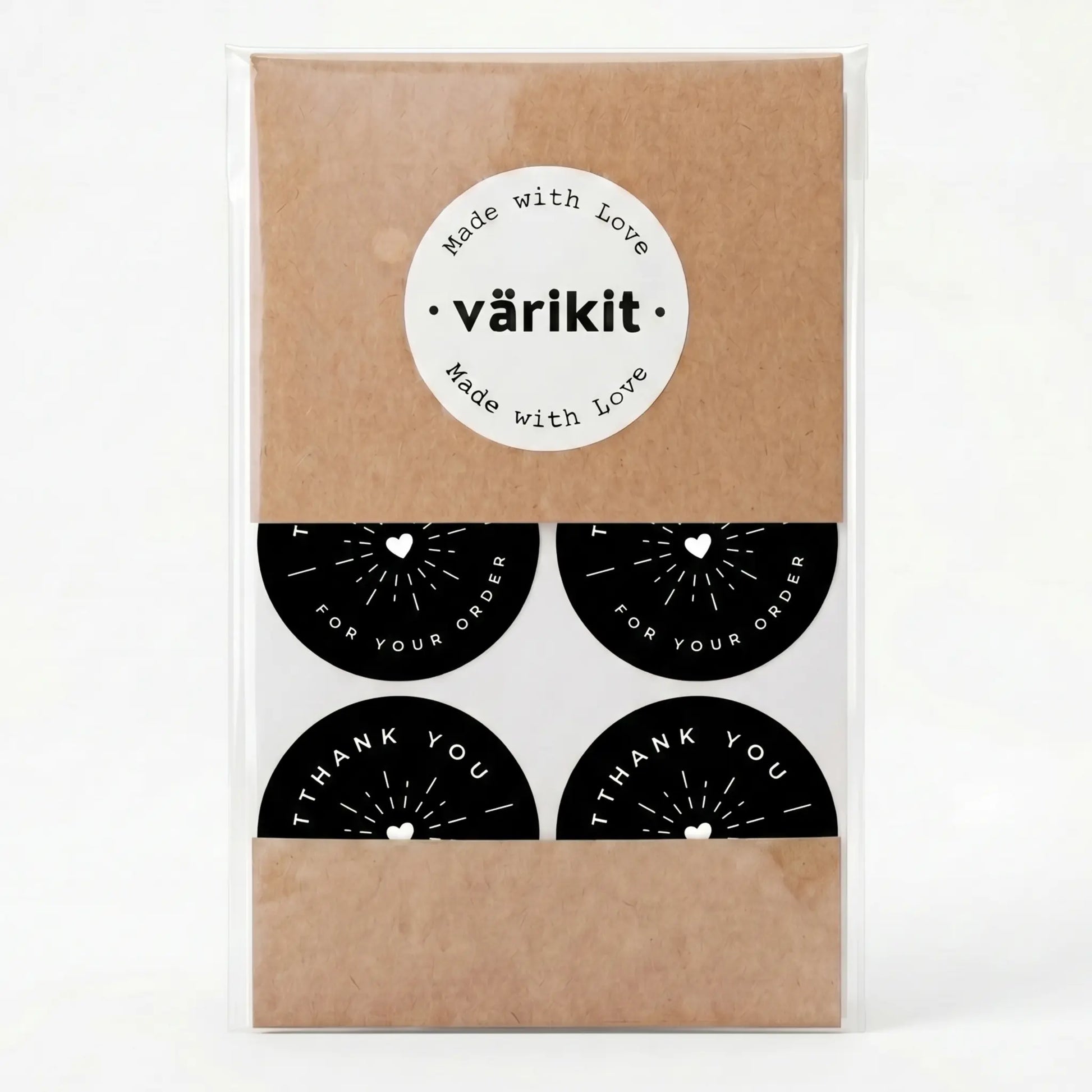 Thank you sticker with radiant starburst clean design in black and silver white