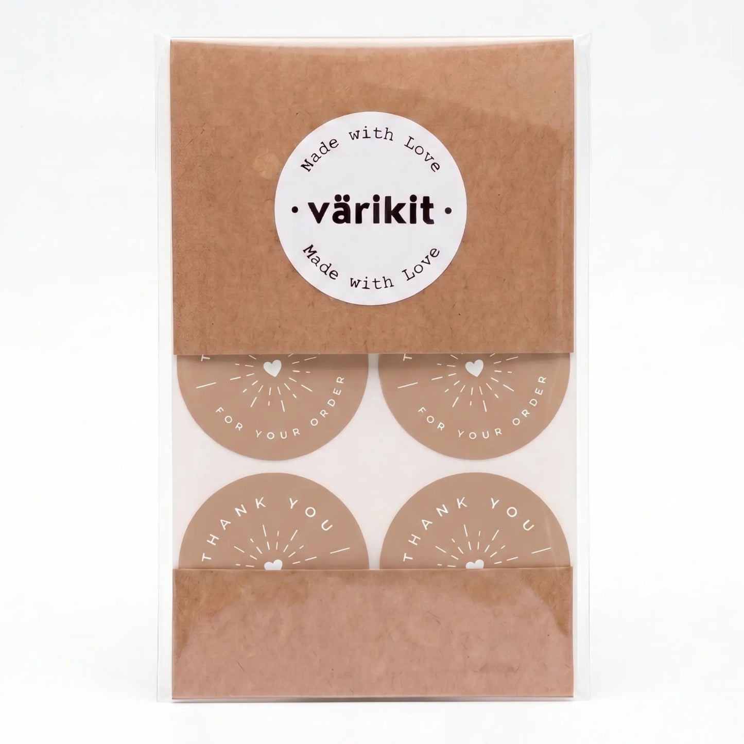 Round thank you label with radiant starburst clean design