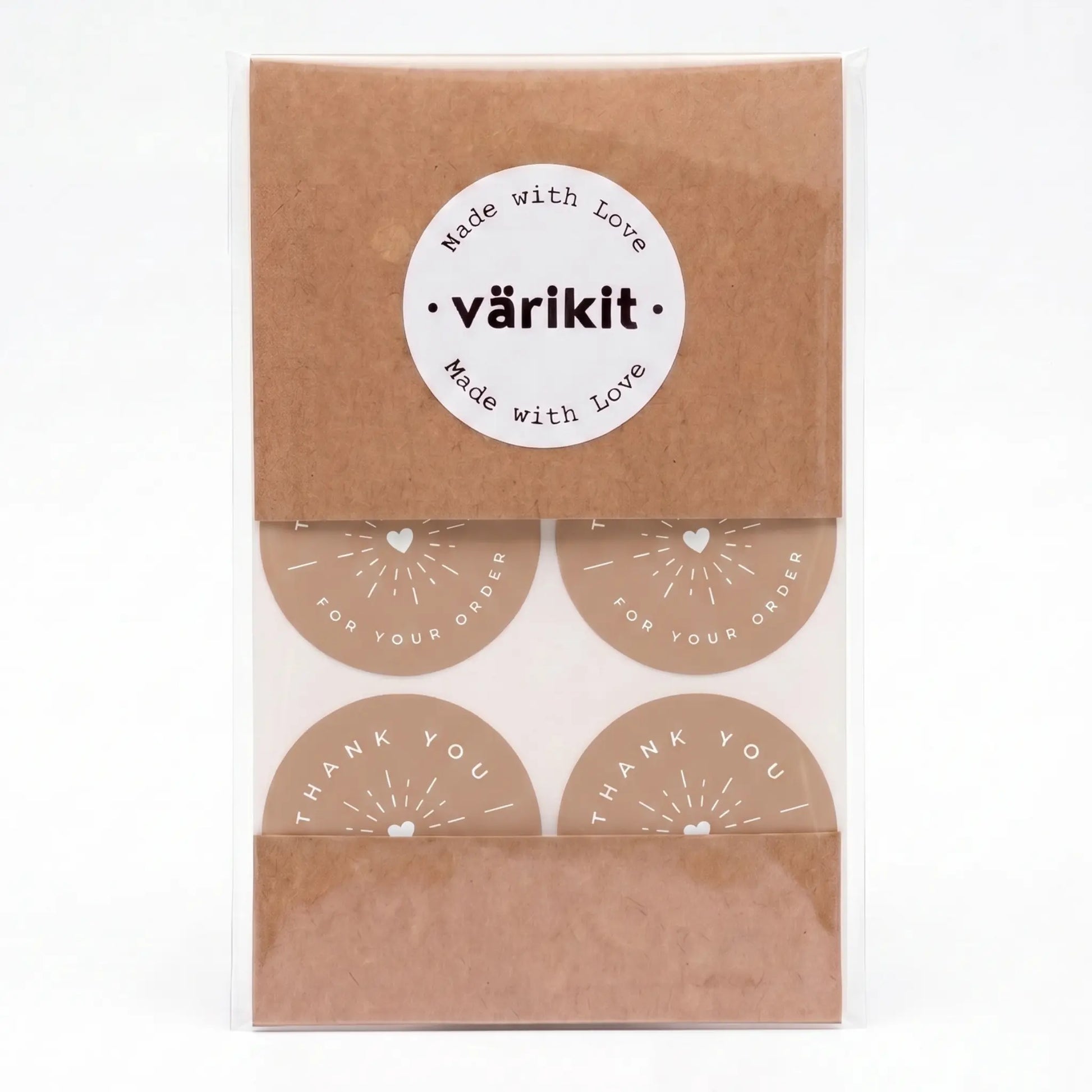 Round thank you label with radiant starburst clean design