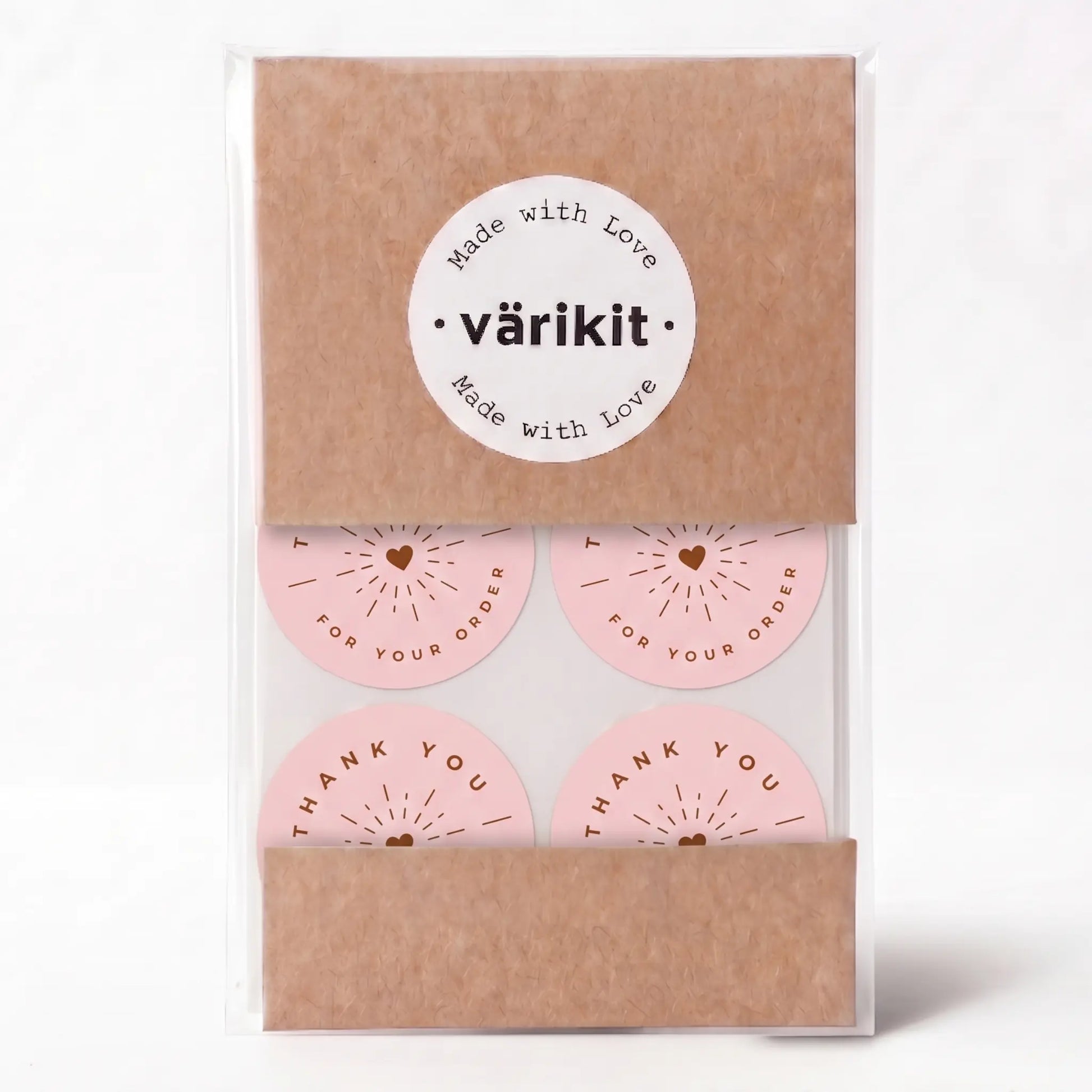 Thank you sticker with radiant starburst clean design in pink and coffee