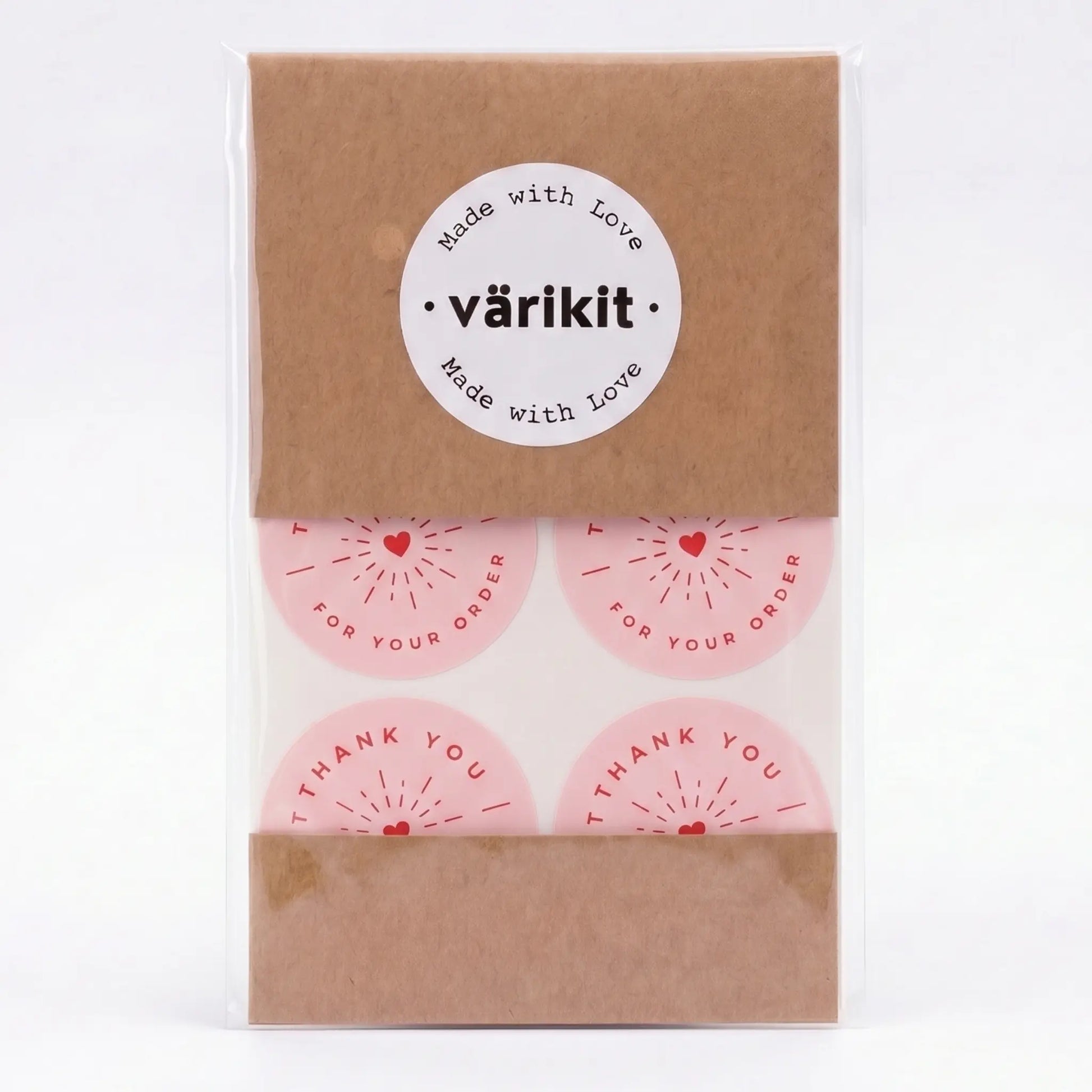 Round thank you label with radiant starburst clean design