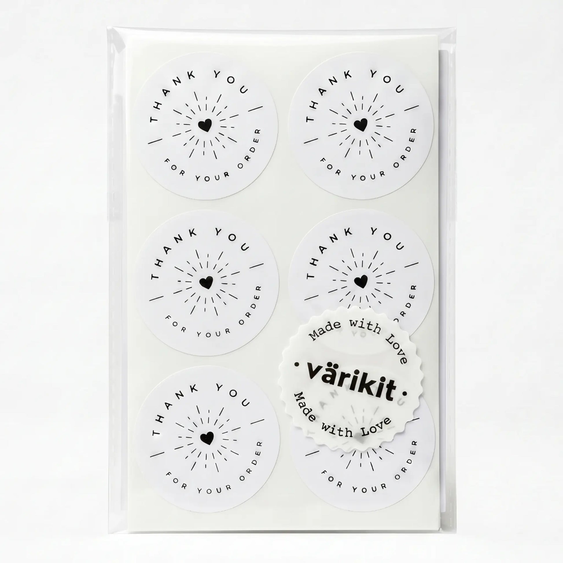 Thank you sticker with radiant starburst clean design in white and black