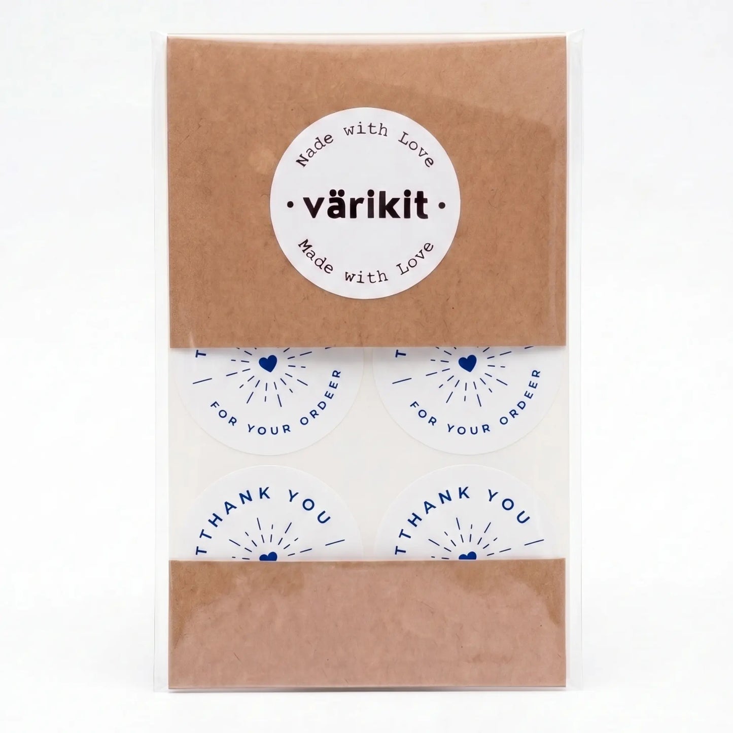 White and blue radiant starburst thank you sticker