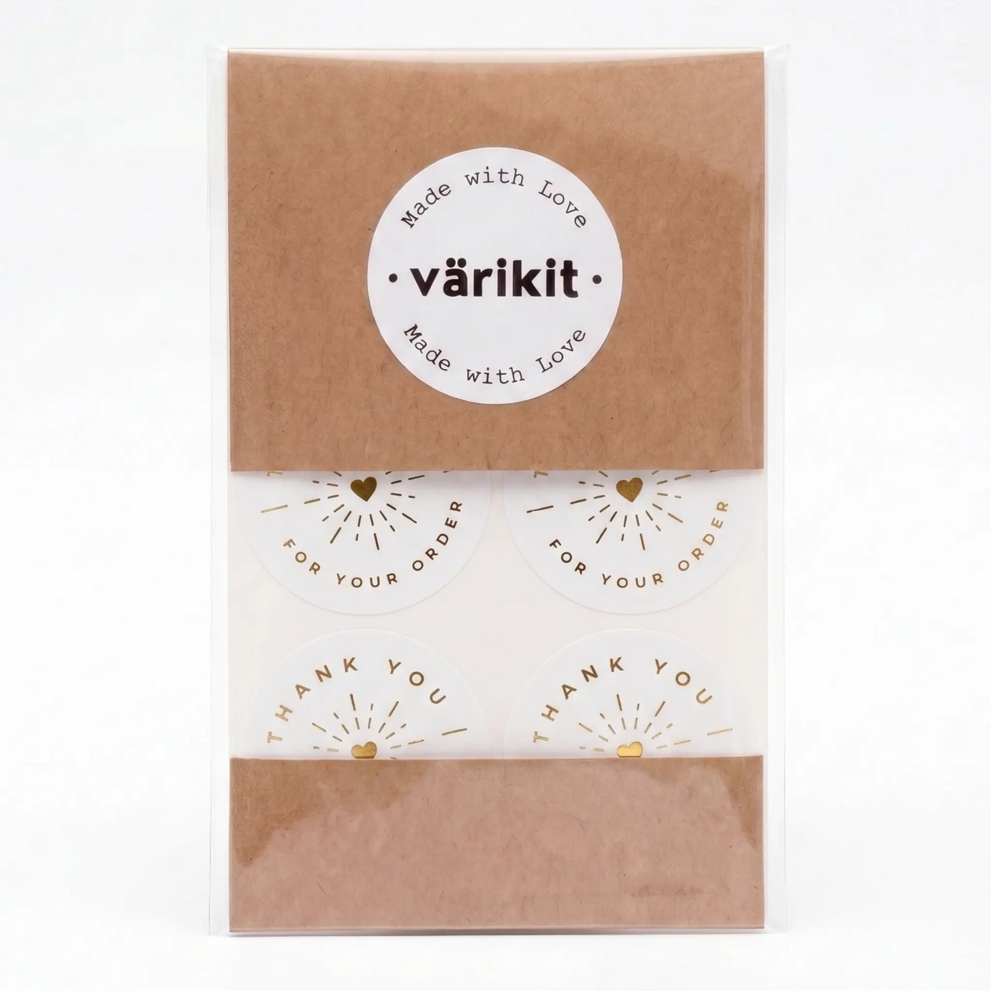 Round thank you label with radiant starburst clean design