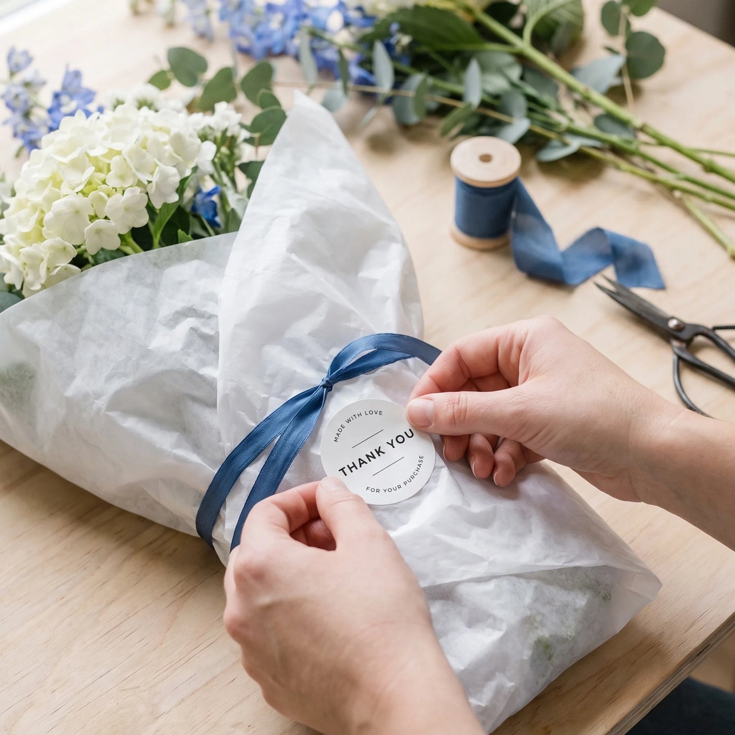 Pegatinas minimalistas de «Hecho con amor» para pequeñas empresas, redondas con tipografía clásica, redondas de 2 pulgadas, 60 etiquetas | Varikit