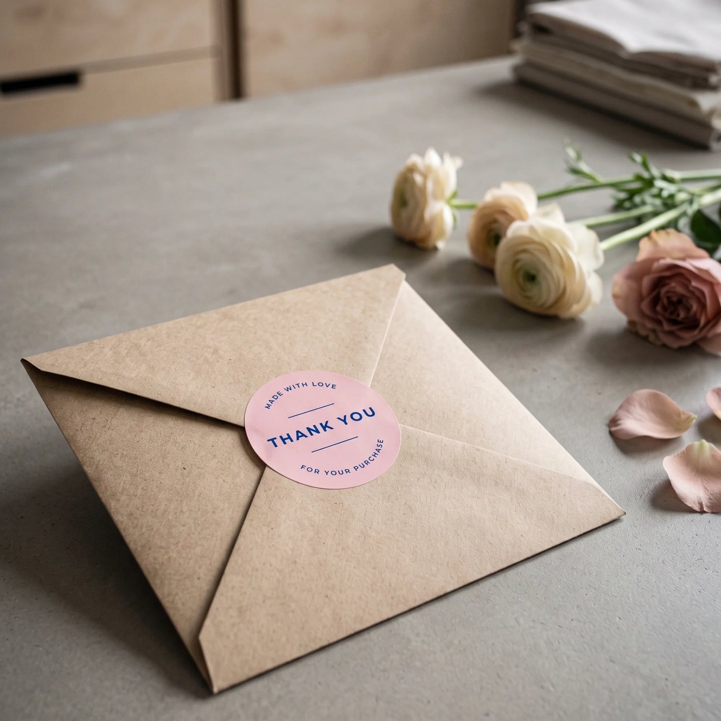 Pegatinas minimalistas de «Hecho con amor» para pequeñas empresas, redondas con tipografía clásica, redondas de 2 pulgadas, 60 etiquetas | Varikit