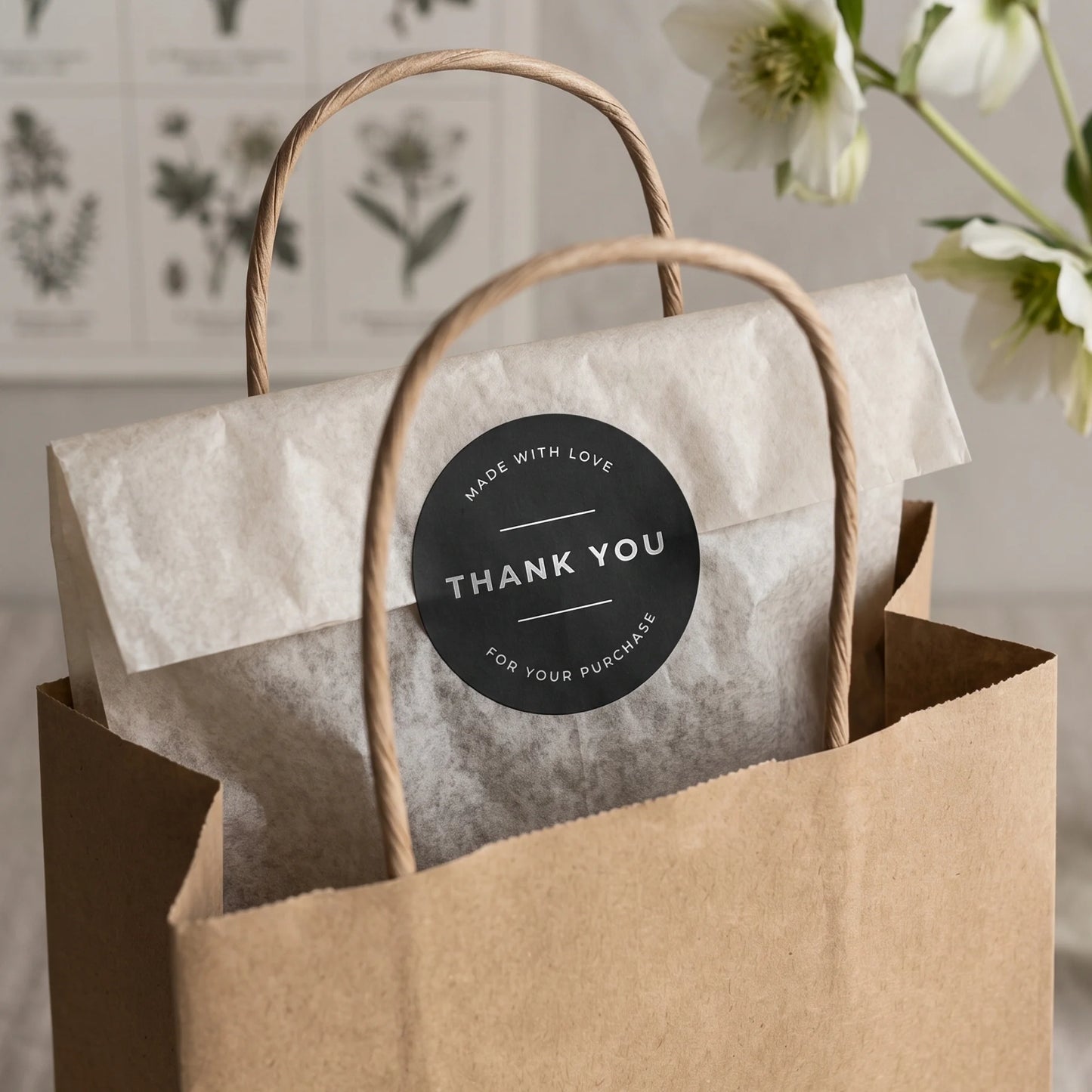Pegatinas minimalistas de «Hecho con amor» para pequeñas empresas, redondas con tipografía clásica, redondas de 2 pulgadas, 60 etiquetas | Varikit