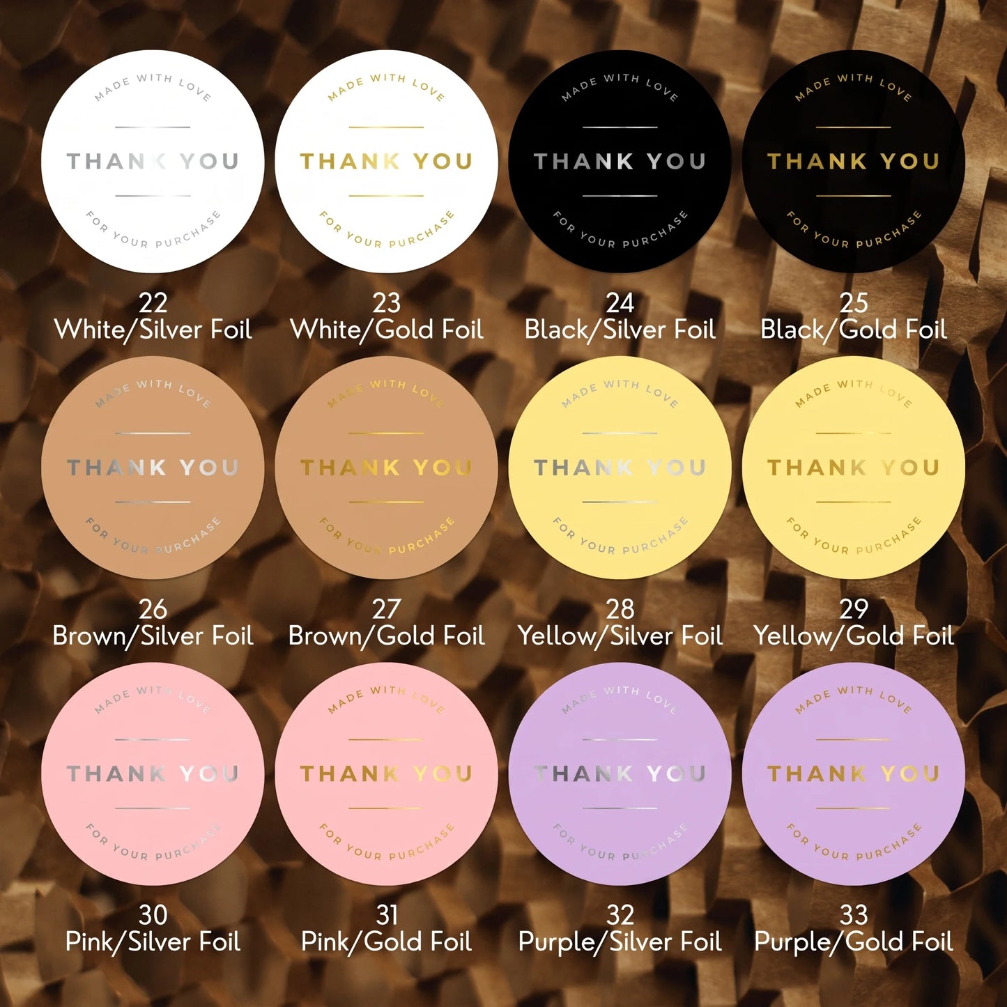 Pegatinas minimalistas de «Hecho con amor» para pequeñas empresas, redondas con tipografía clásica, redondas de 2 pulgadas, 60 etiquetas | Varikit