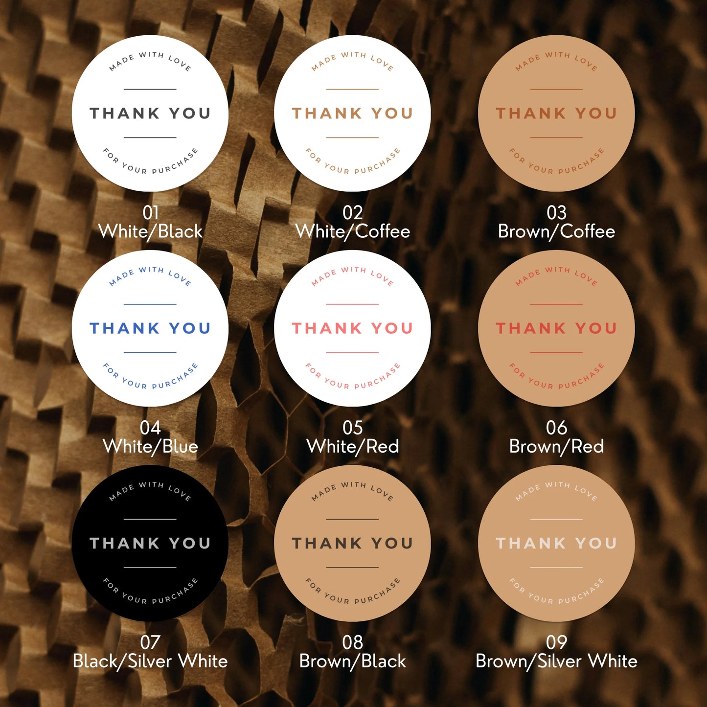 Pegatinas minimalistas de «Hecho con amor» para pequeñas empresas, redondas con tipografía clásica, redondas de 2 pulgadas, 60 etiquetas | Varikit