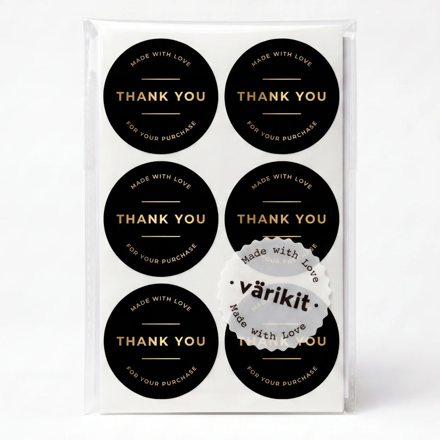 Pegatinas minimalistas de «Hecho con amor» para pequeñas empresas, redondas con tipografía clásica, redondas de 2 pulgadas, 60 etiquetas | Varikit