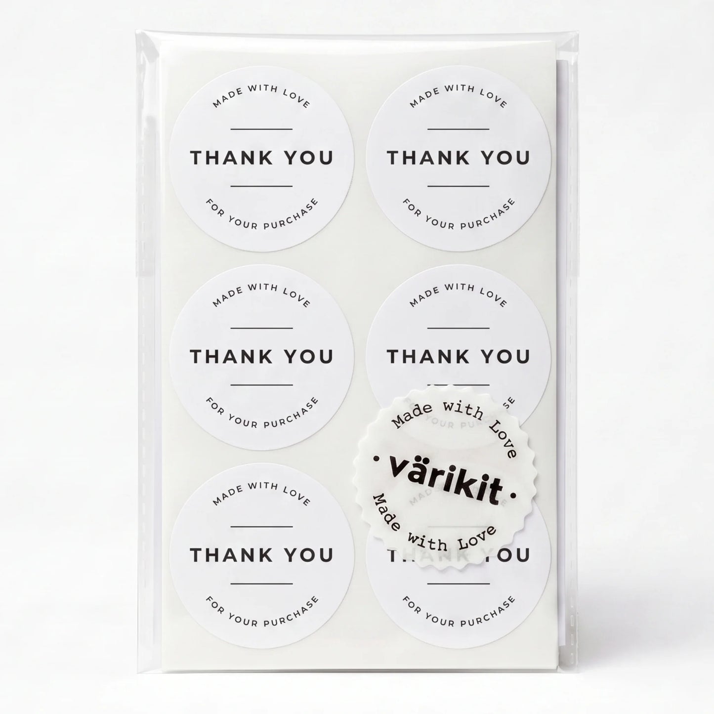 Pegatinas minimalistas de «Hecho con amor» para pequeñas empresas, redondas con tipografía clásica, redondas de 2 pulgadas, 60 etiquetas | Varikit