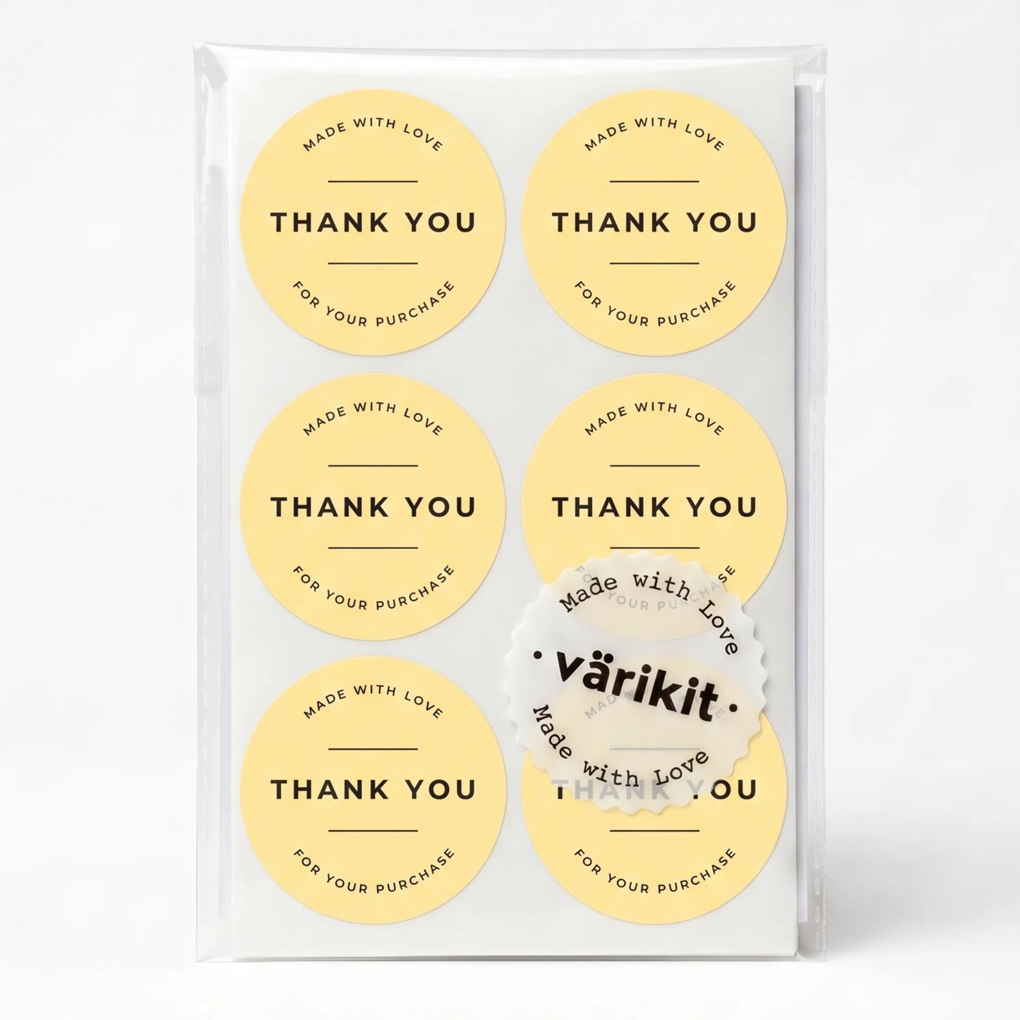 Pegatinas minimalistas de «Hecho con amor» para pequeñas empresas, redondas con tipografía clásica, redondas de 2 pulgadas, 60 etiquetas | Varikit