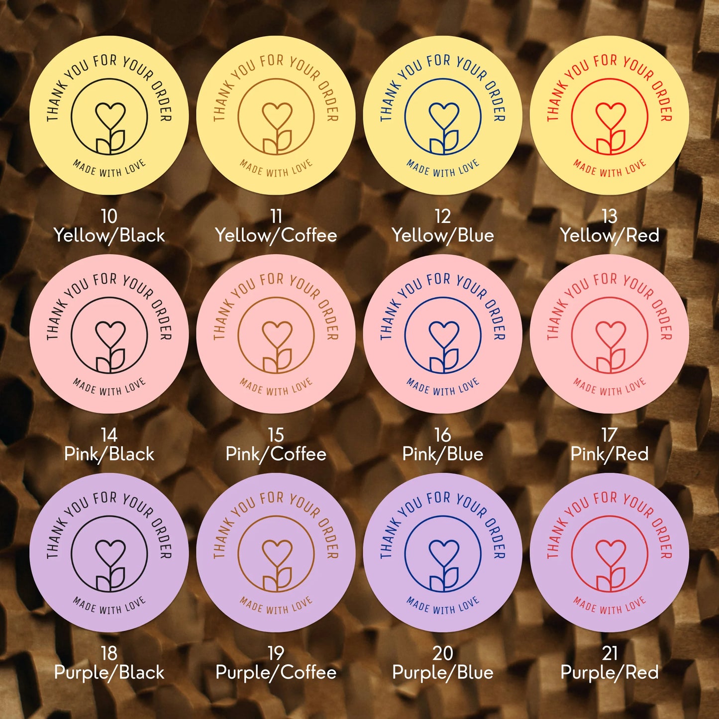 Pegatinas minimalistas de «Hecho con amor» para pequeñas empresas, tallo de flores con corazón, redondas de 2 pulgadas, 60 etiquetas | Varikit
