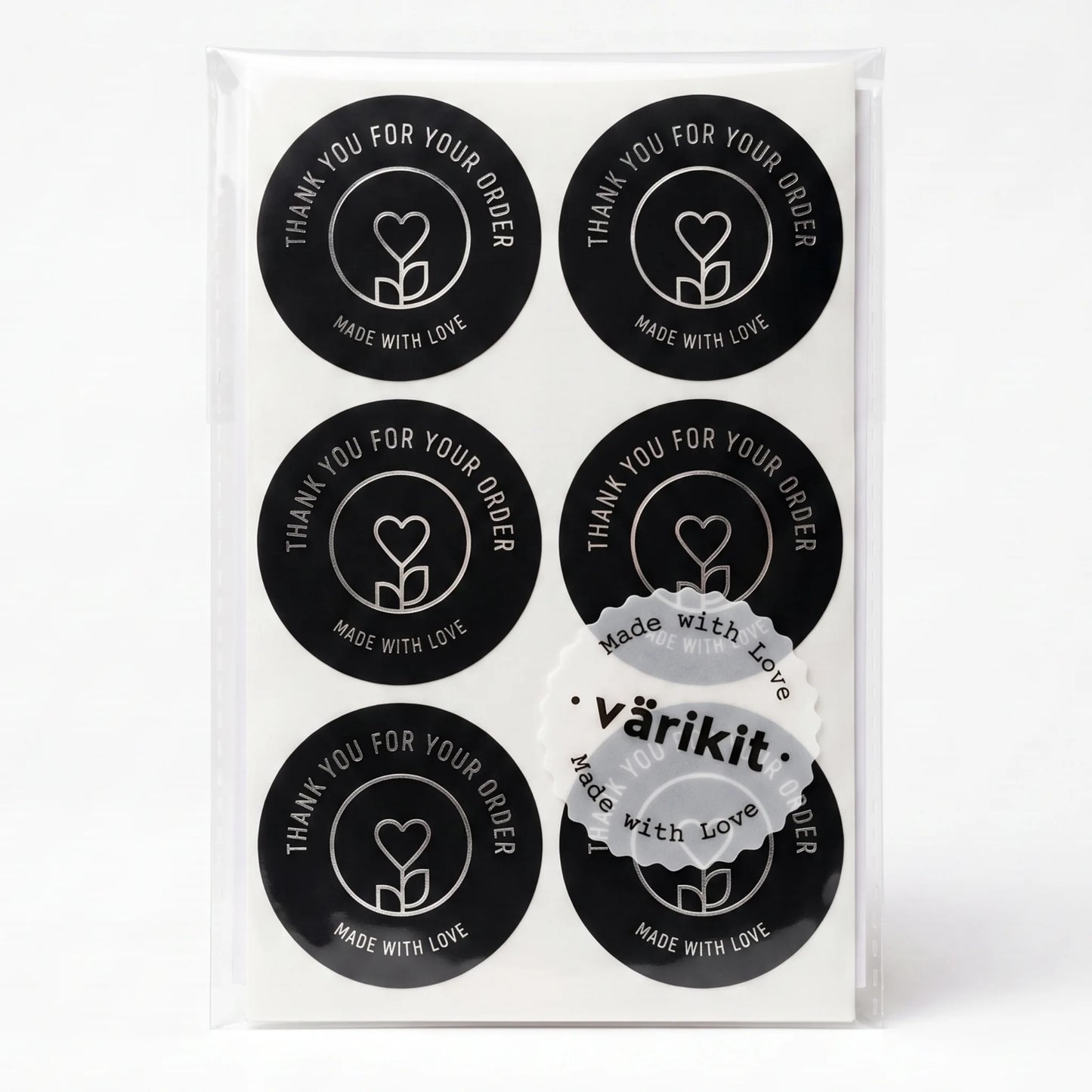 Pegatinas minimalistas de «Hecho con amor» para pequeñas empresas, tallo de flores con corazón, redondas de 2 pulgadas, 60 etiquetas | Varikit