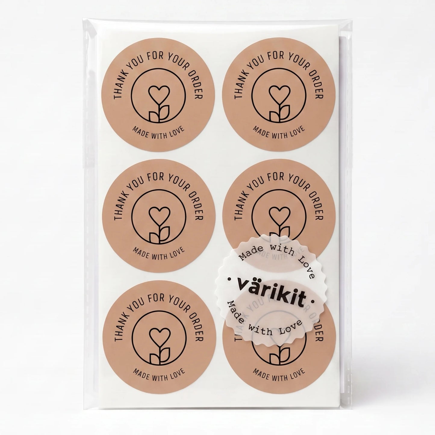 Pegatinas minimalistas de «Hecho con amor» para pequeñas empresas, tallo de flores con corazón, redondas de 2 pulgadas, 60 etiquetas | Varikit