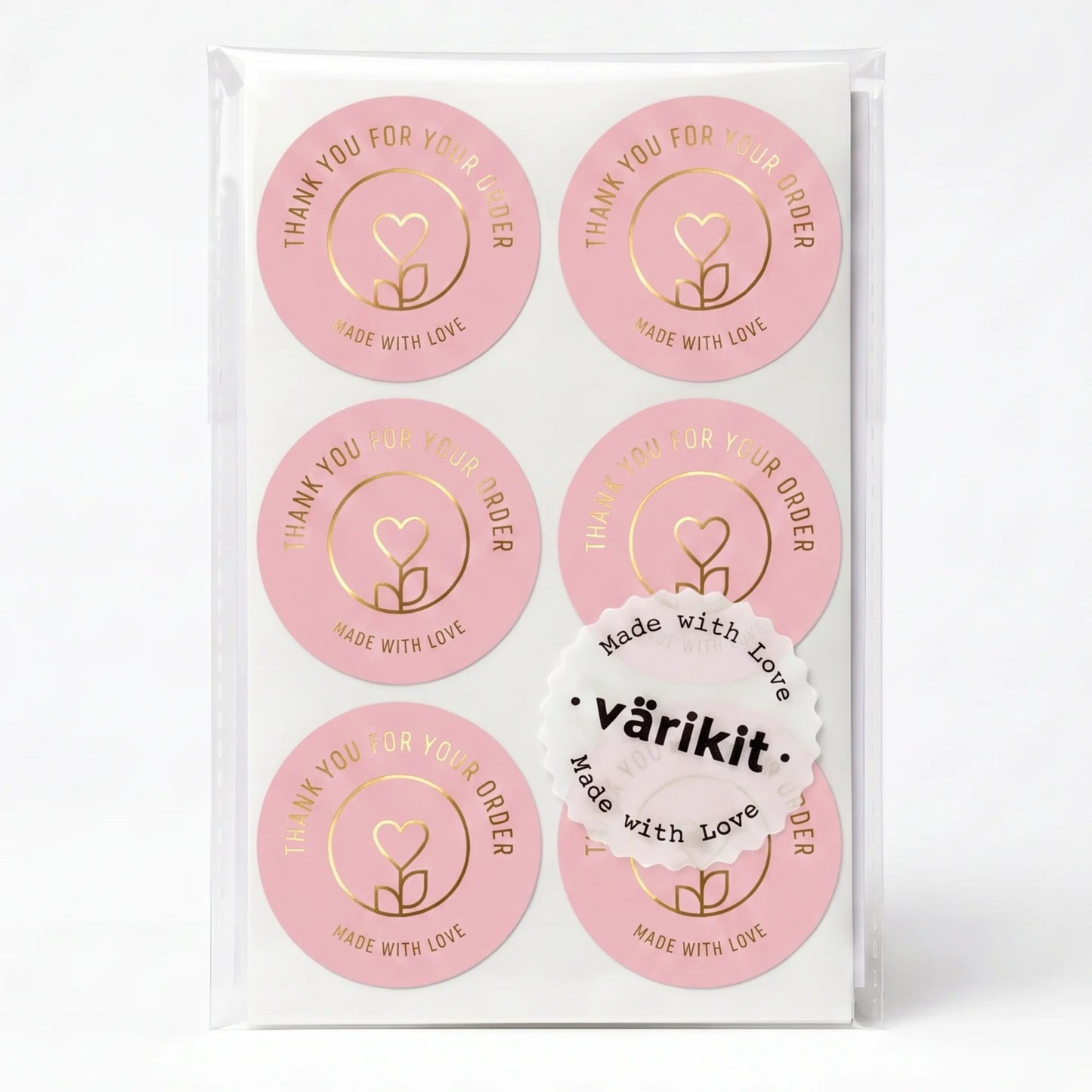 Pegatinas minimalistas de «Hecho con amor» para pequeñas empresas, tallo de flores con corazón, redondas de 2 pulgadas, 60 etiquetas | Varikit