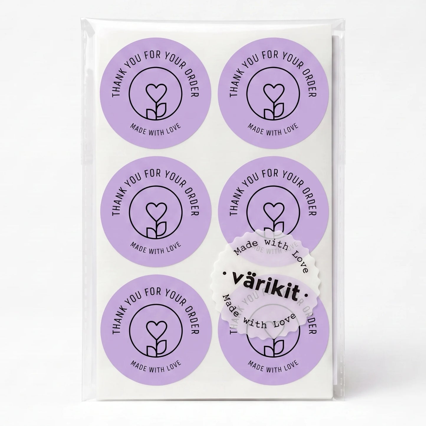Pegatinas minimalistas de «Hecho con amor» para pequeñas empresas, tallo de flores con corazón, redondas de 2 pulgadas, 60 etiquetas | Varikit