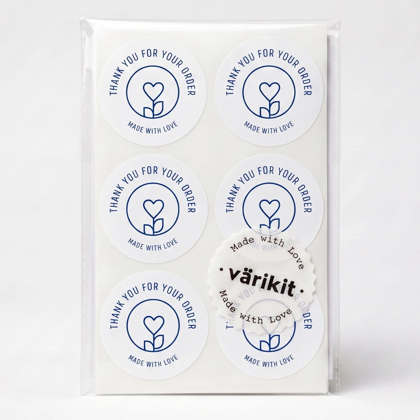 Pegatinas minimalistas de «Hecho con amor» para pequeñas empresas, tallo de flores con corazón, redondas de 2 pulgadas, 60 etiquetas | Varikit