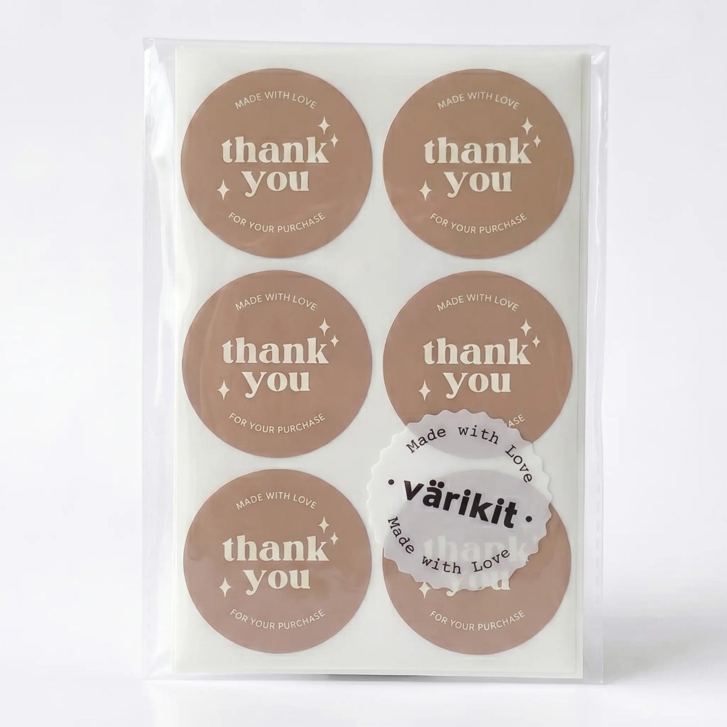 Round thank you label with retro star design