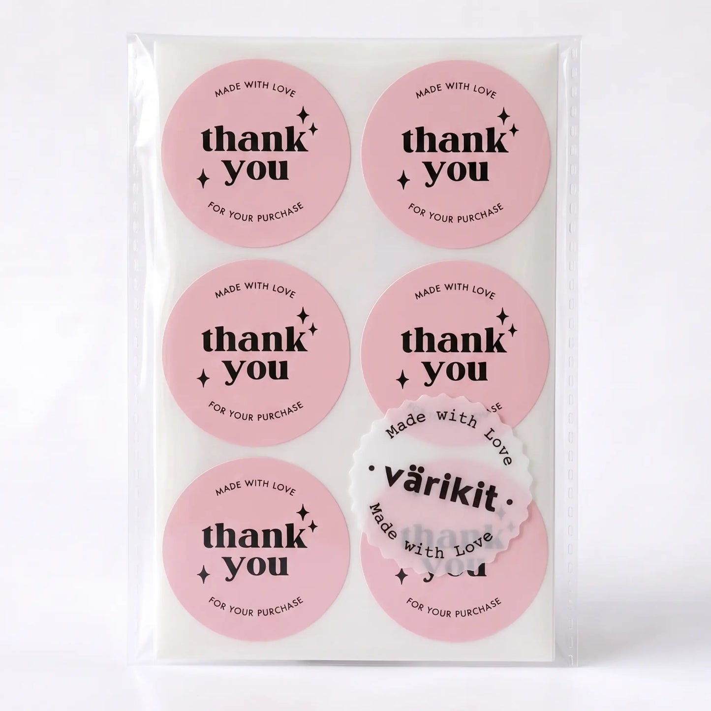 Retro star thank you sticker in pink and black