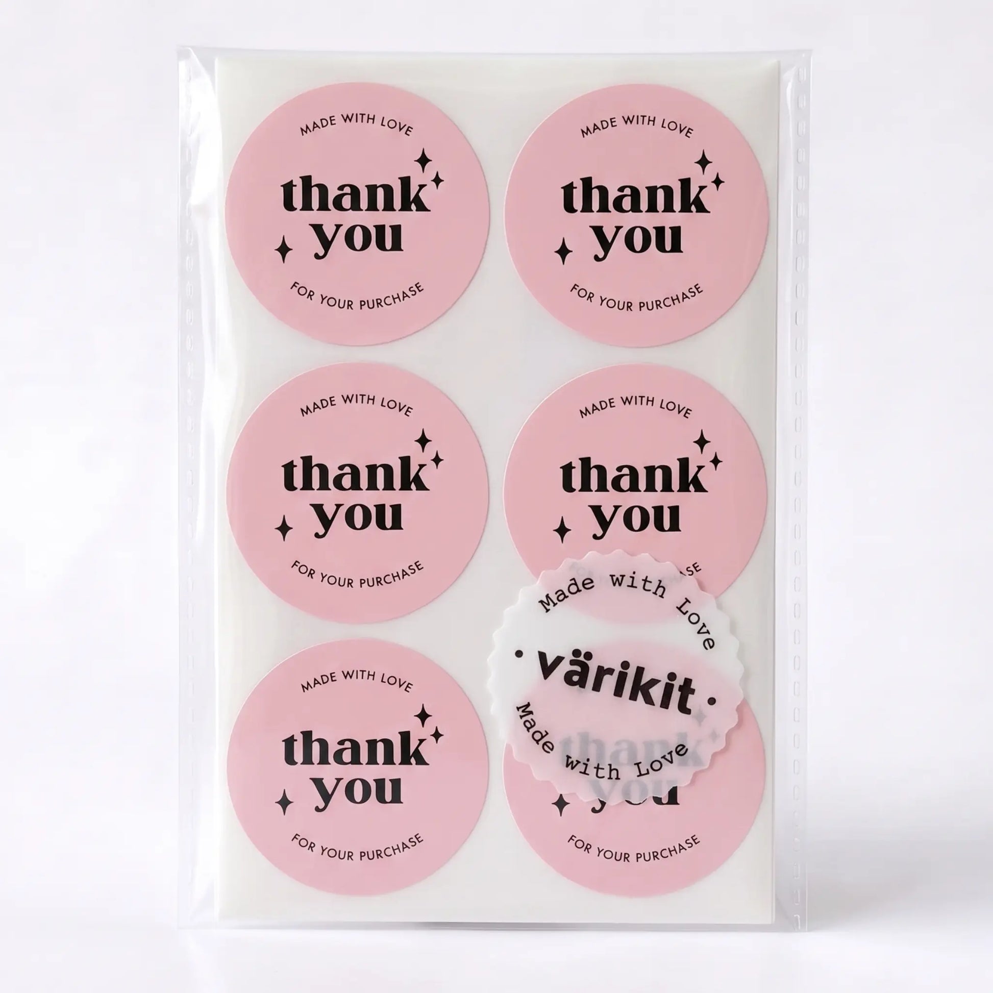 Retro star thank you sticker in pink and black