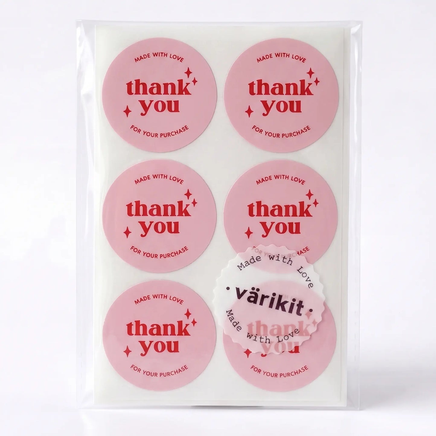 Round thank you label with retro star design