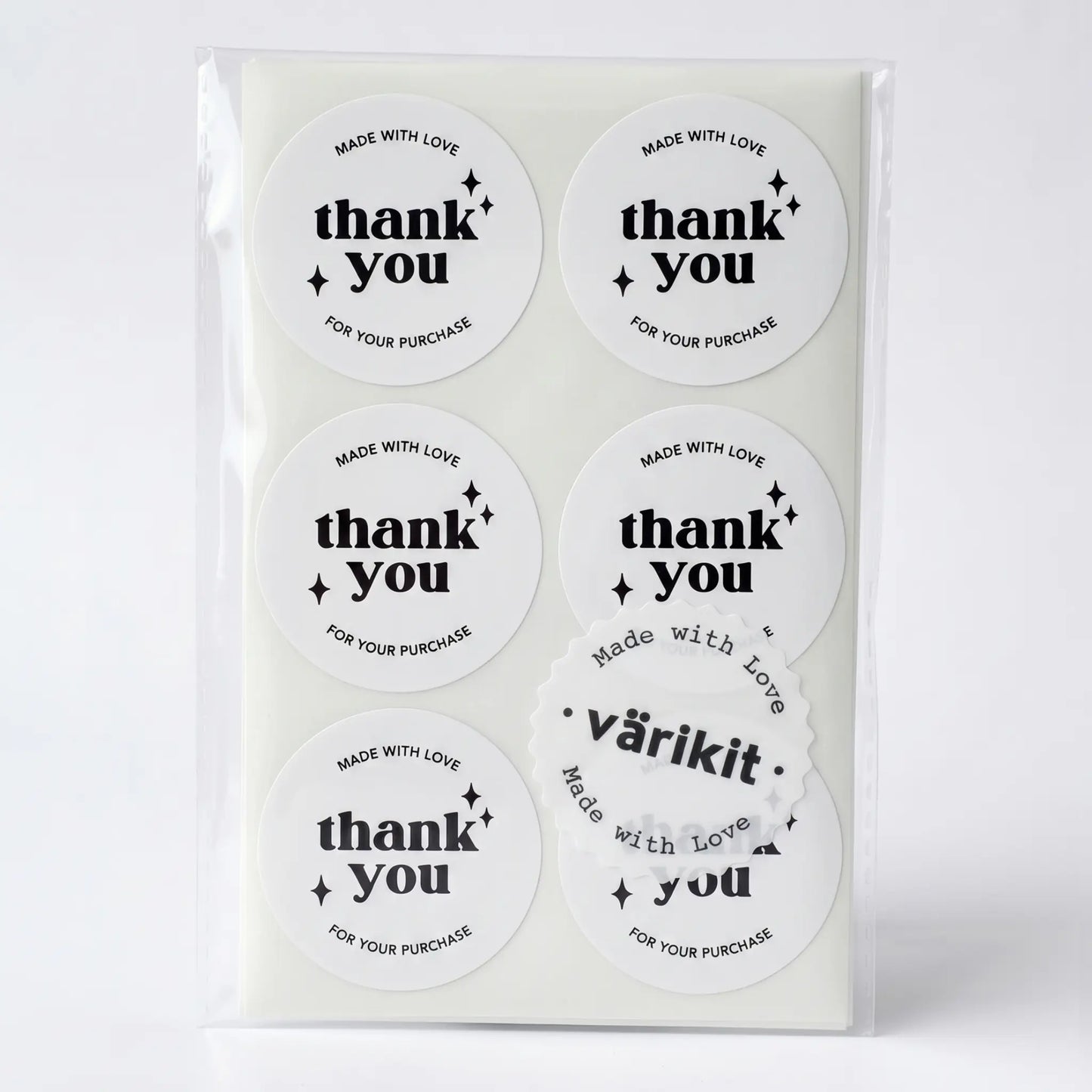 Thank you sticker with retro star retro design in white and black