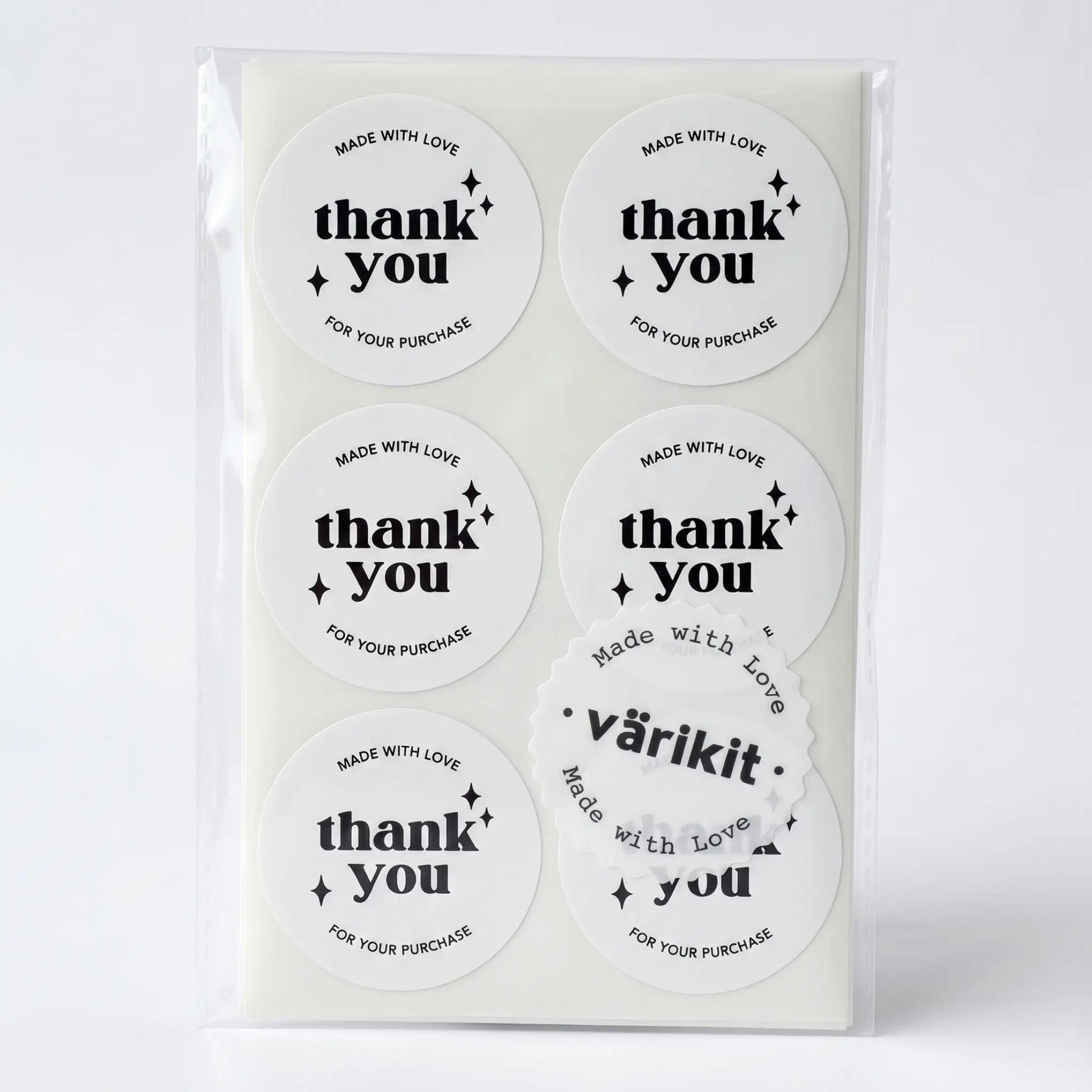 Thank you sticker with retro star retro design in white and black