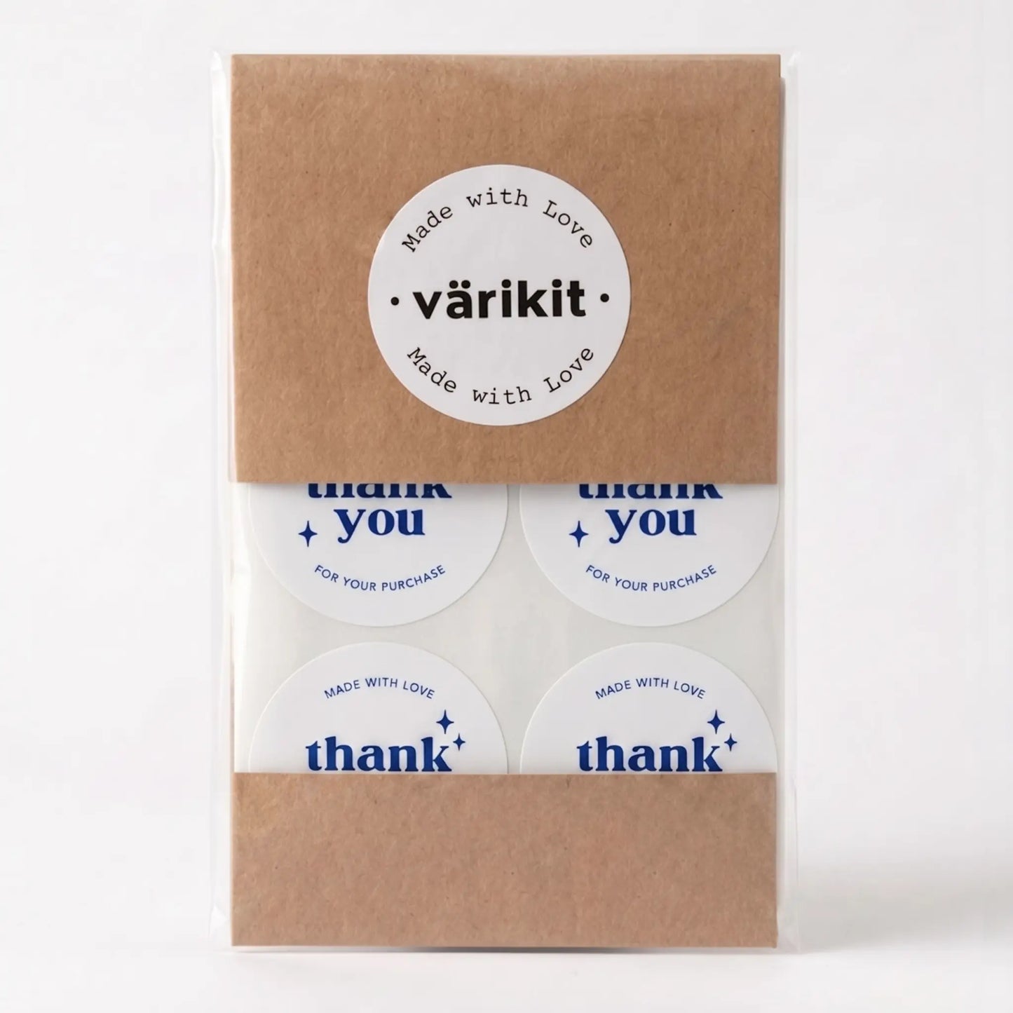 White and blue retro star thank you sticker