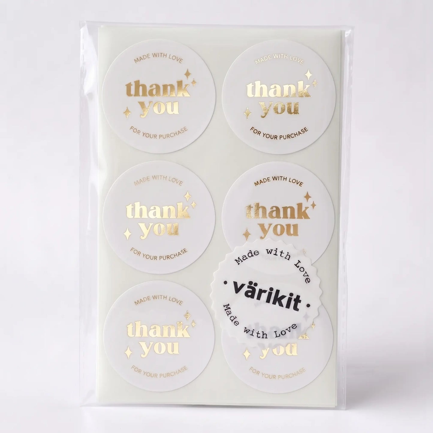 Round thank you label with retro star design