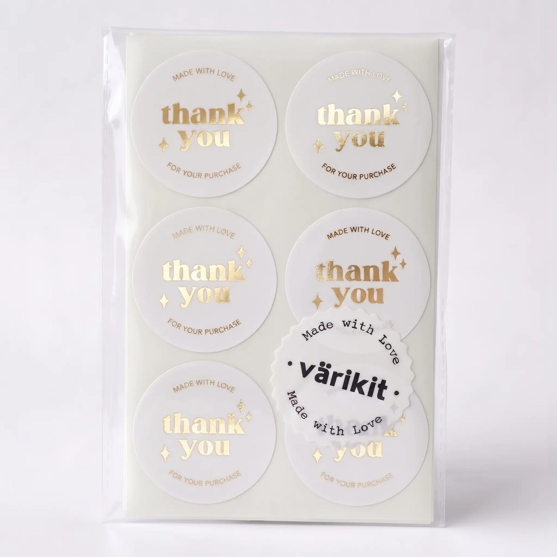 Round thank you label with retro star design