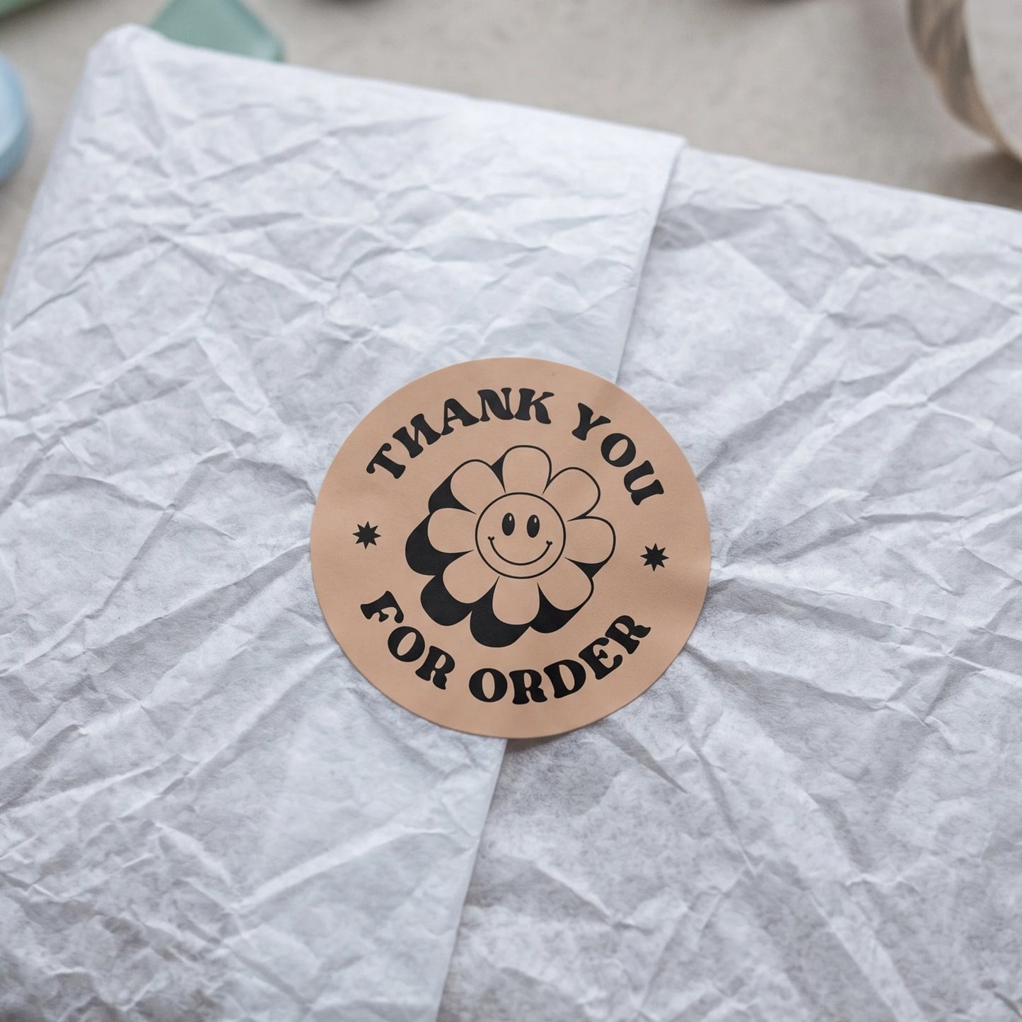 Thank You Stickers for Small Business, Retro Groovy Daisy, 2-Inch Round, 60 Labels | Varikit