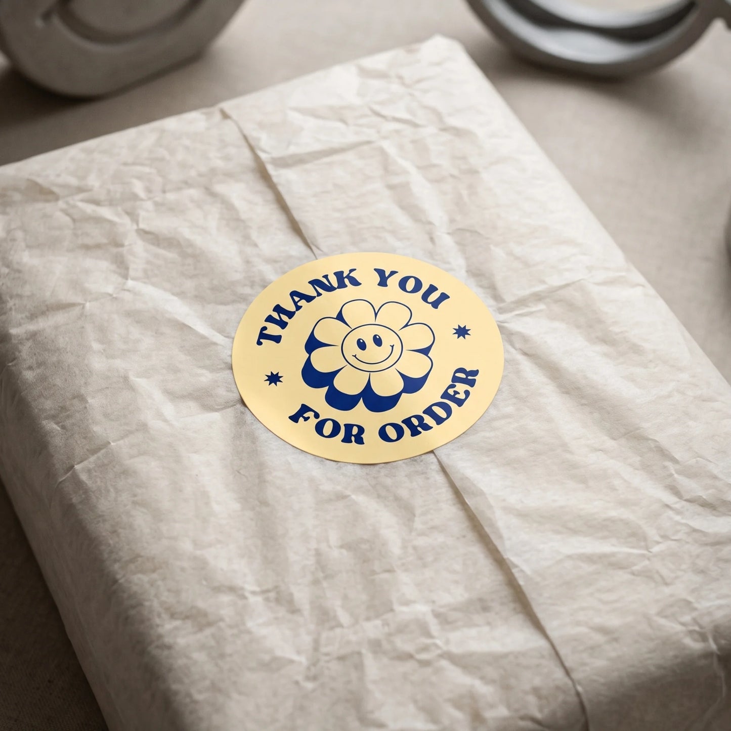 Thank You Stickers for Small Business, Retro Groovy Daisy, 2-Inch Round, 60 Labels | Varikit