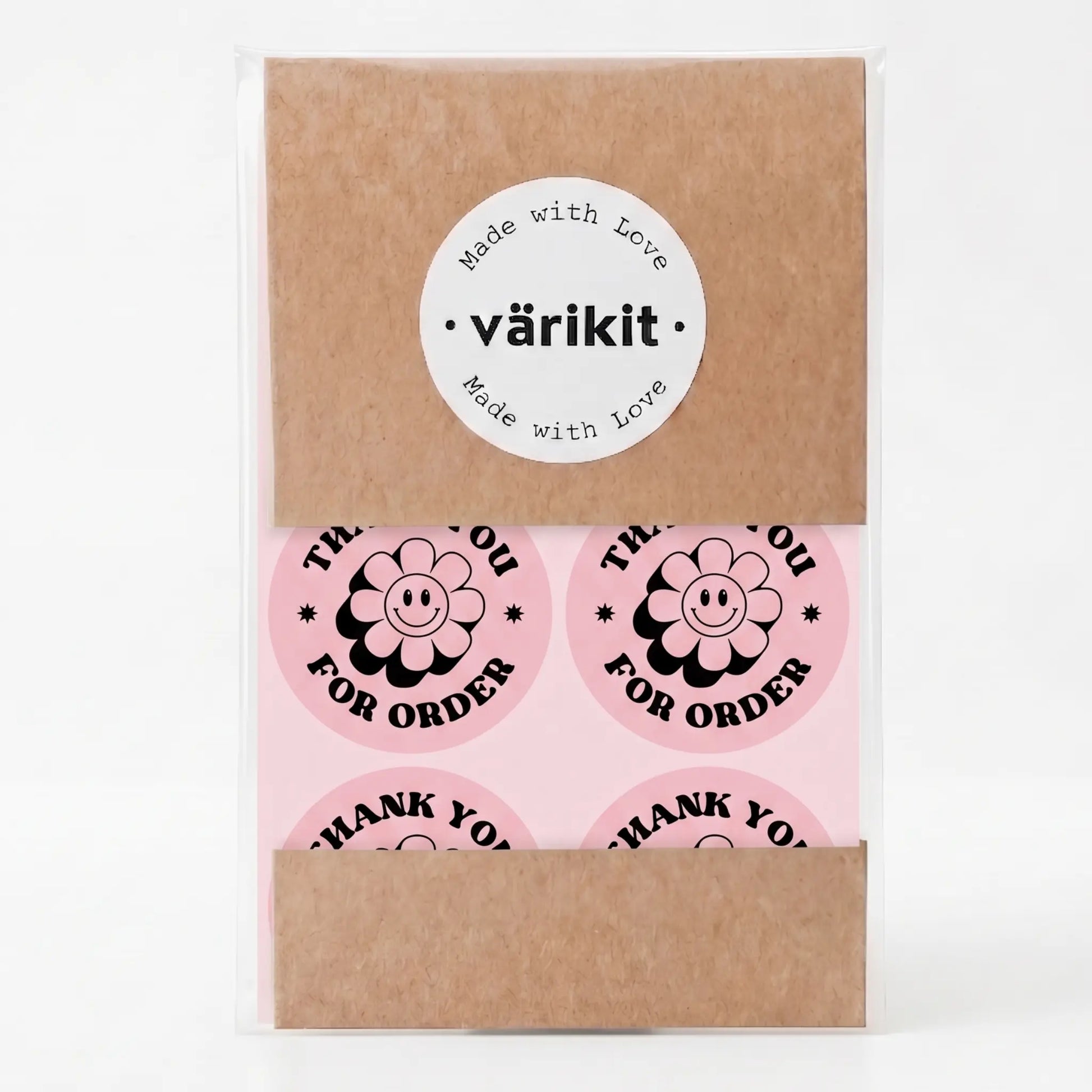 Retro groovy daisy thank you sticker in pink and black