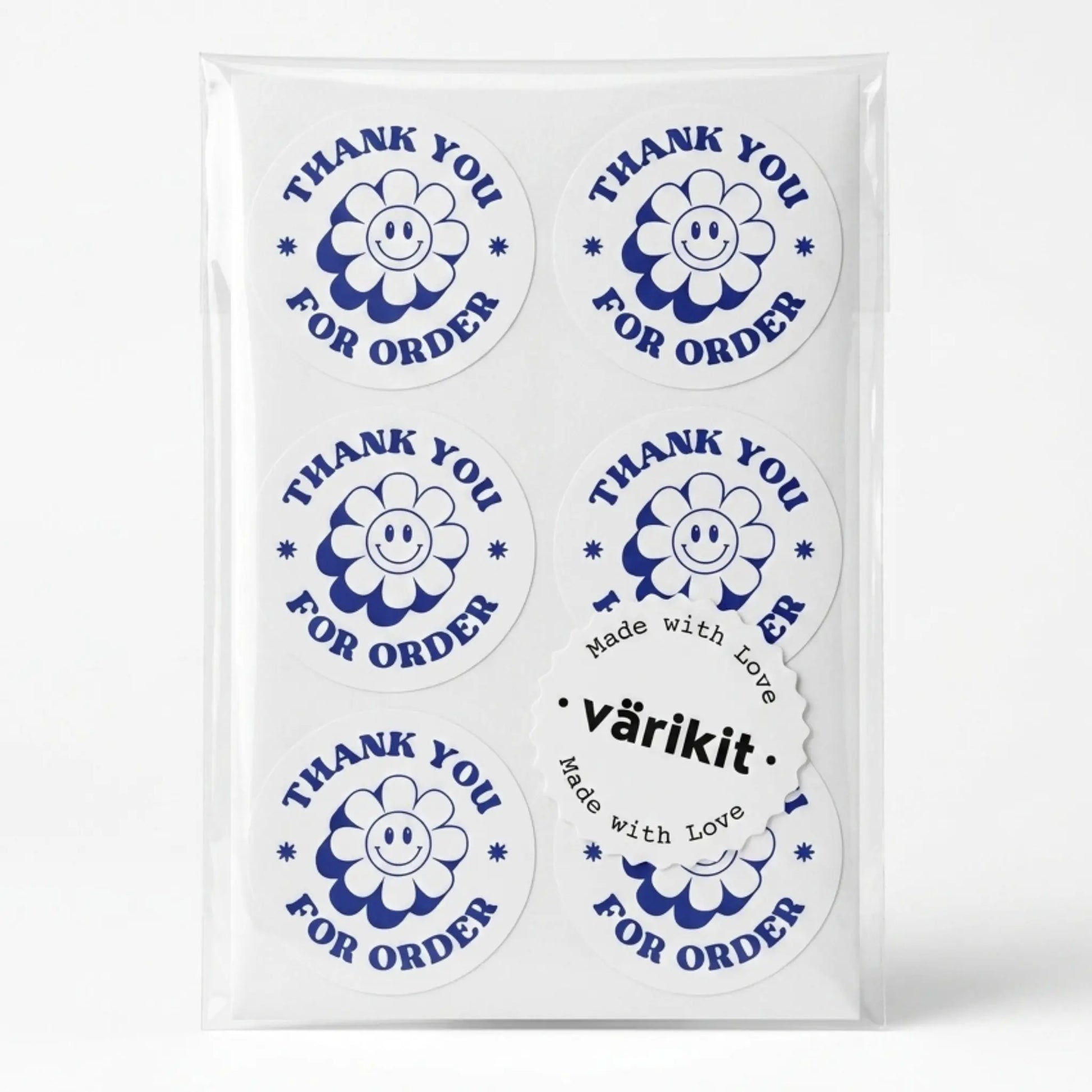 White and blue retro groovy daisy thank you sticker