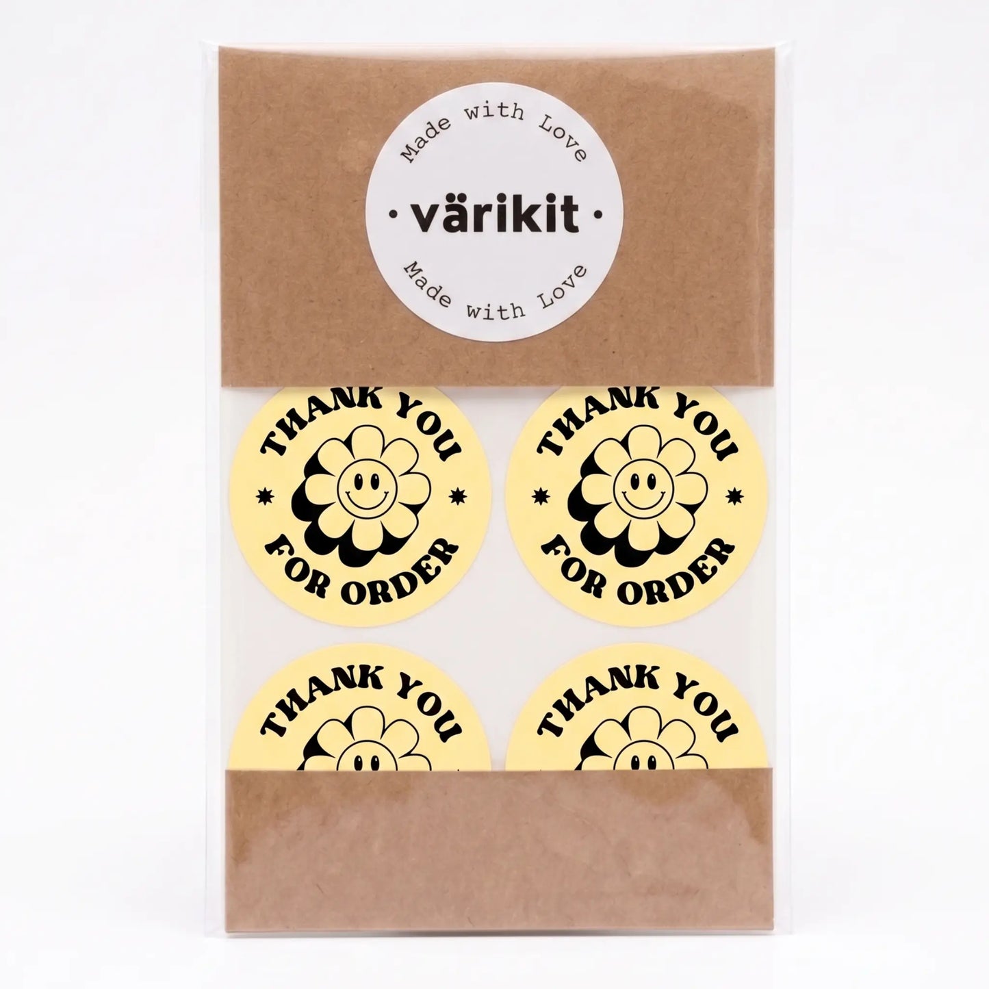 Yellow and black retro groovy daisy thank you sticker