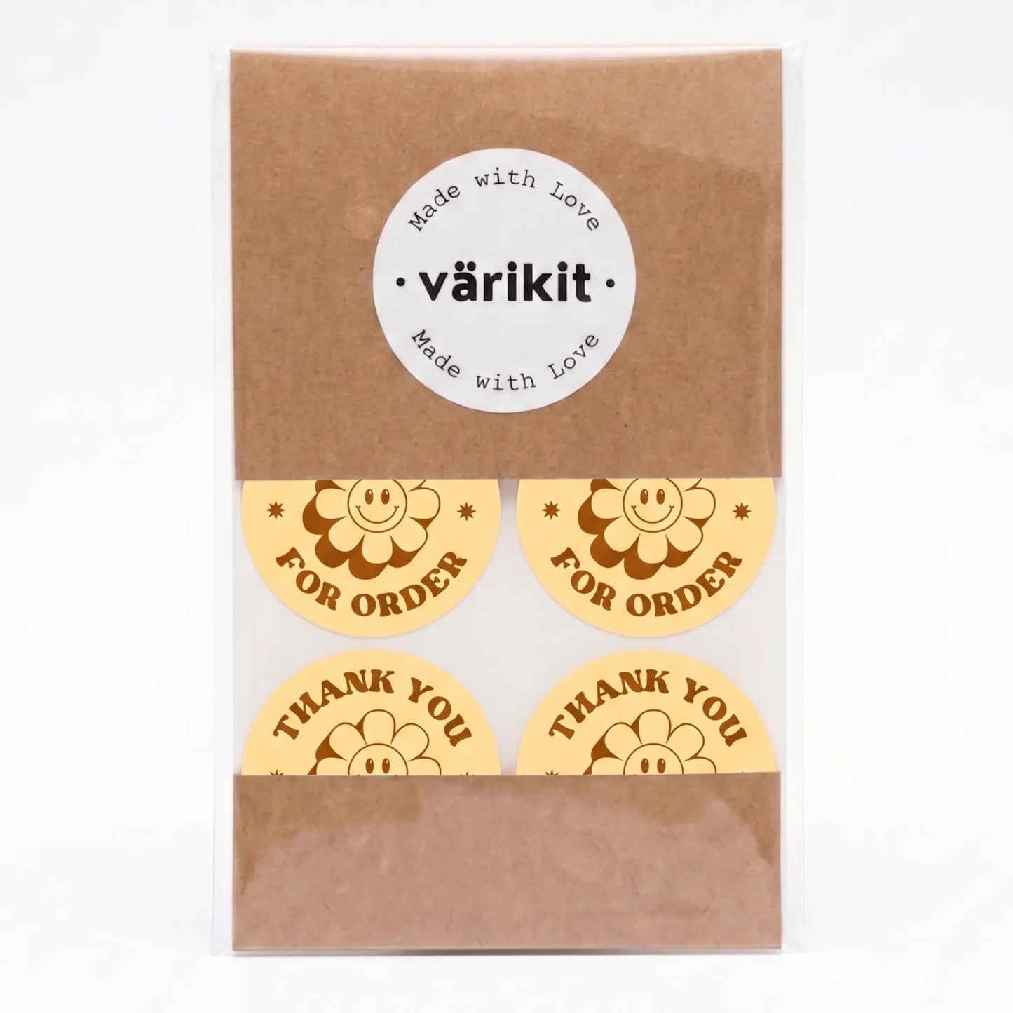 Small business thank you sticker featuring retro groovy daisy design