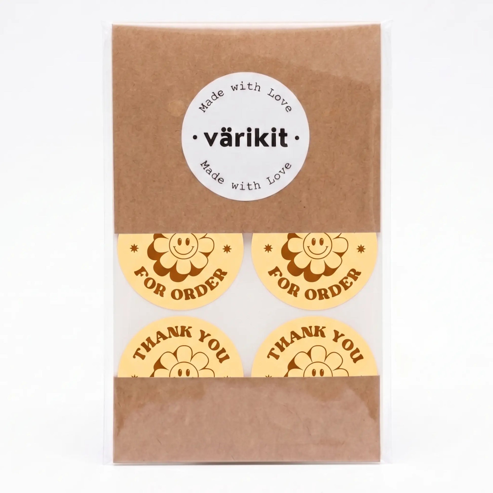 Small business thank you sticker featuring retro groovy daisy design