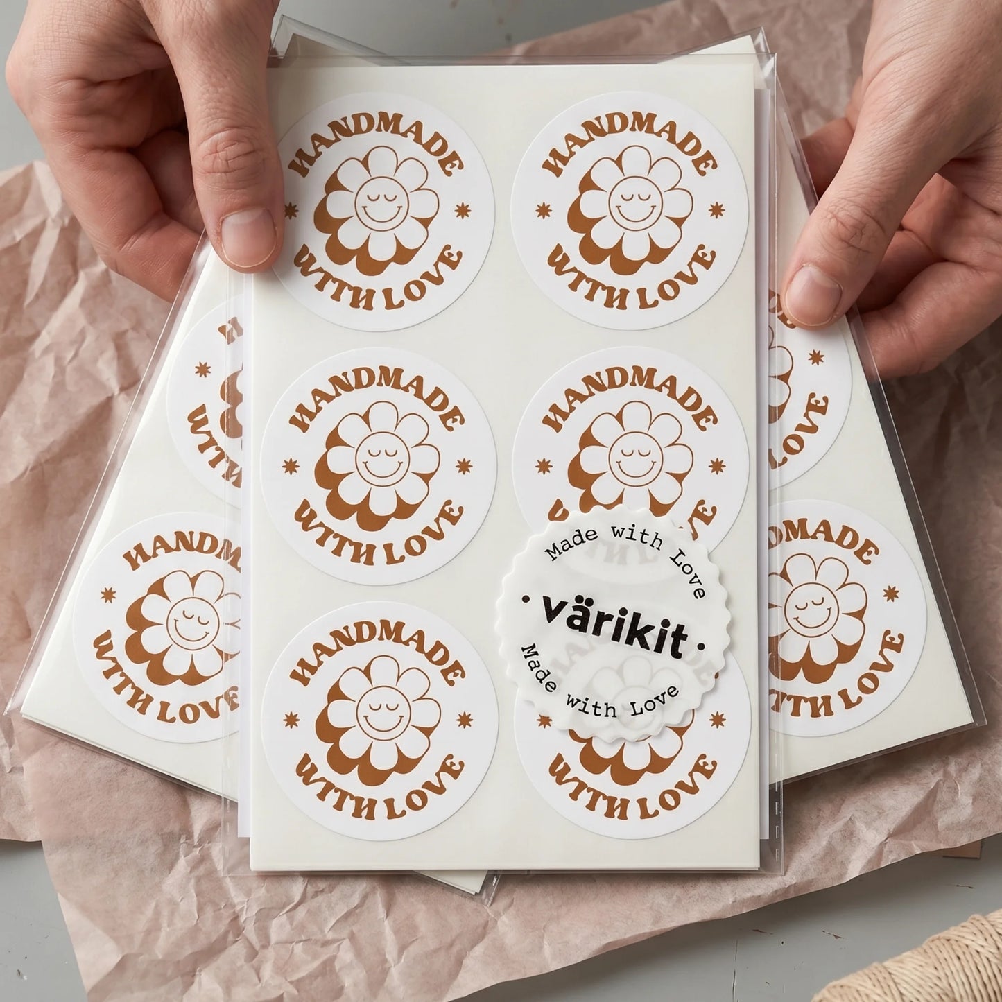 Handmade With Love Stickers for Small Business, Retro Groovy Daisy, 2-Inch Round, 60 Labels | Varikit