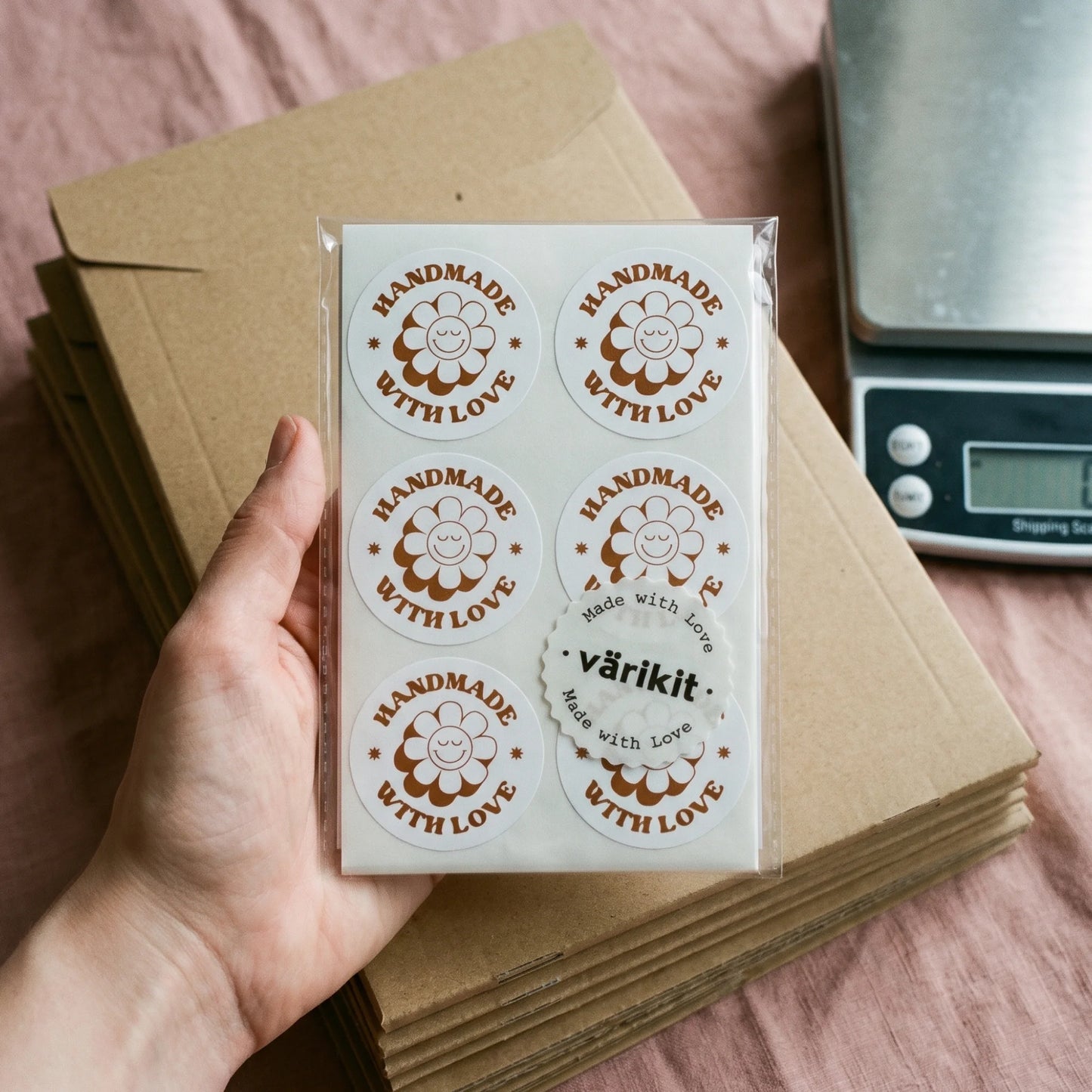 Handmade With Love Stickers for Small Business, Retro Groovy Daisy, 2-Inch Round, 60 Labels | Varikit