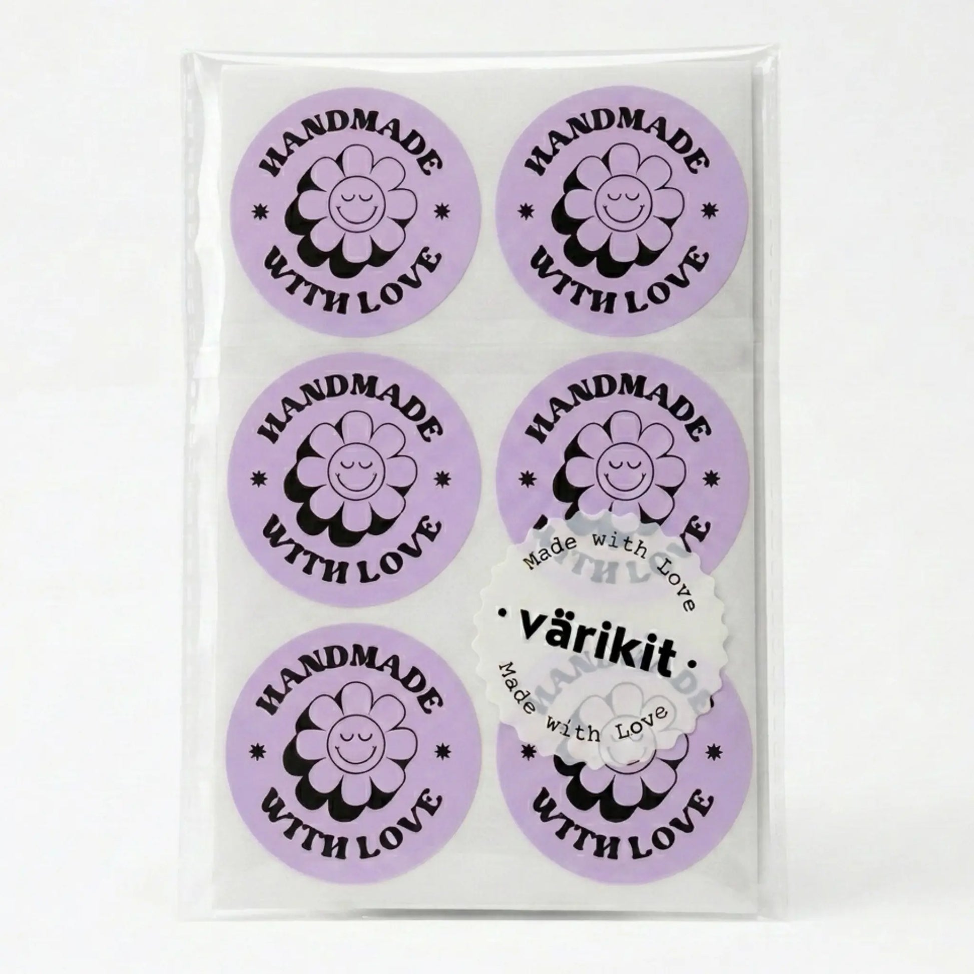 Purple and black retro groovy daisy handmade with love sticker