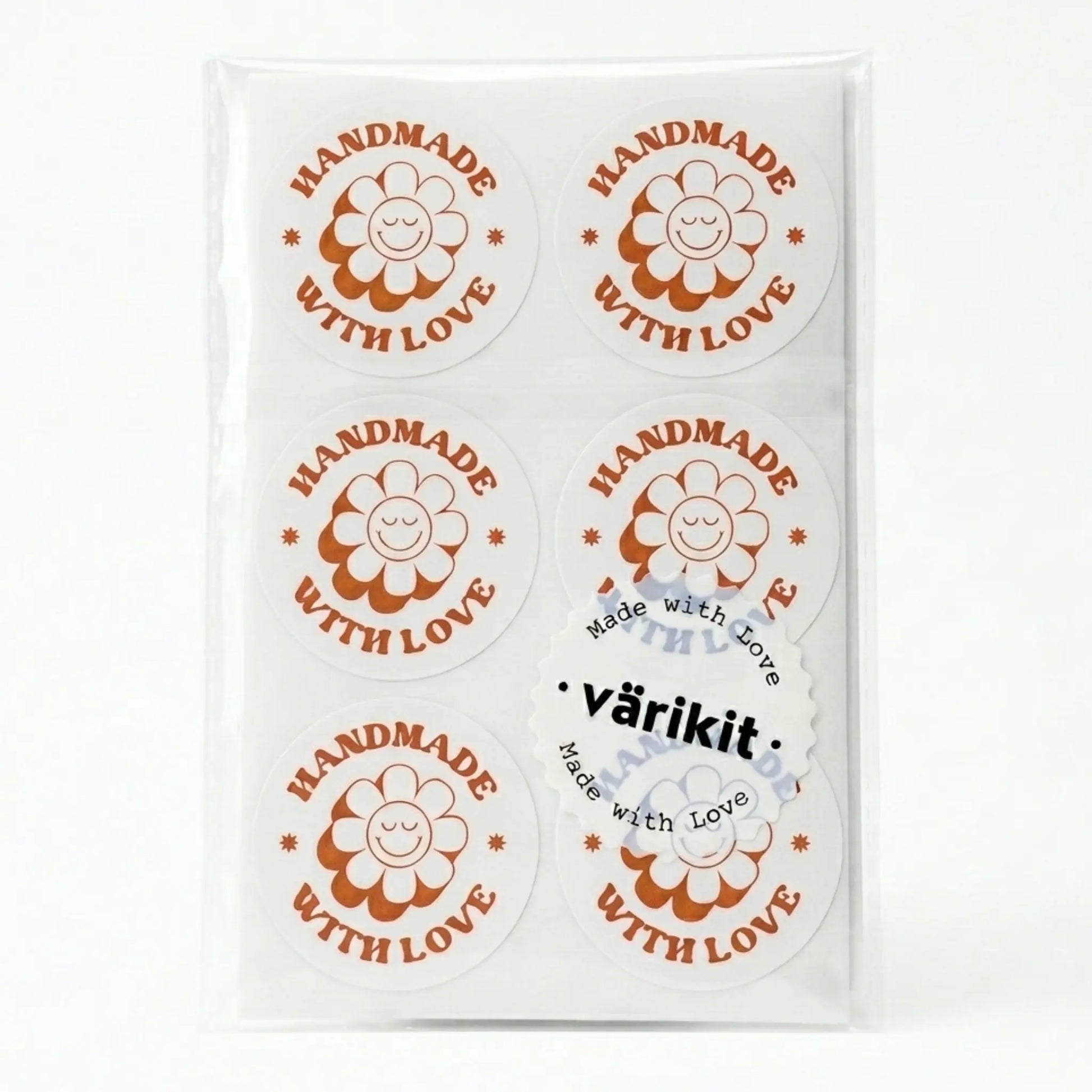 Retro groovy daisy handmade with love sticker in white and coffee