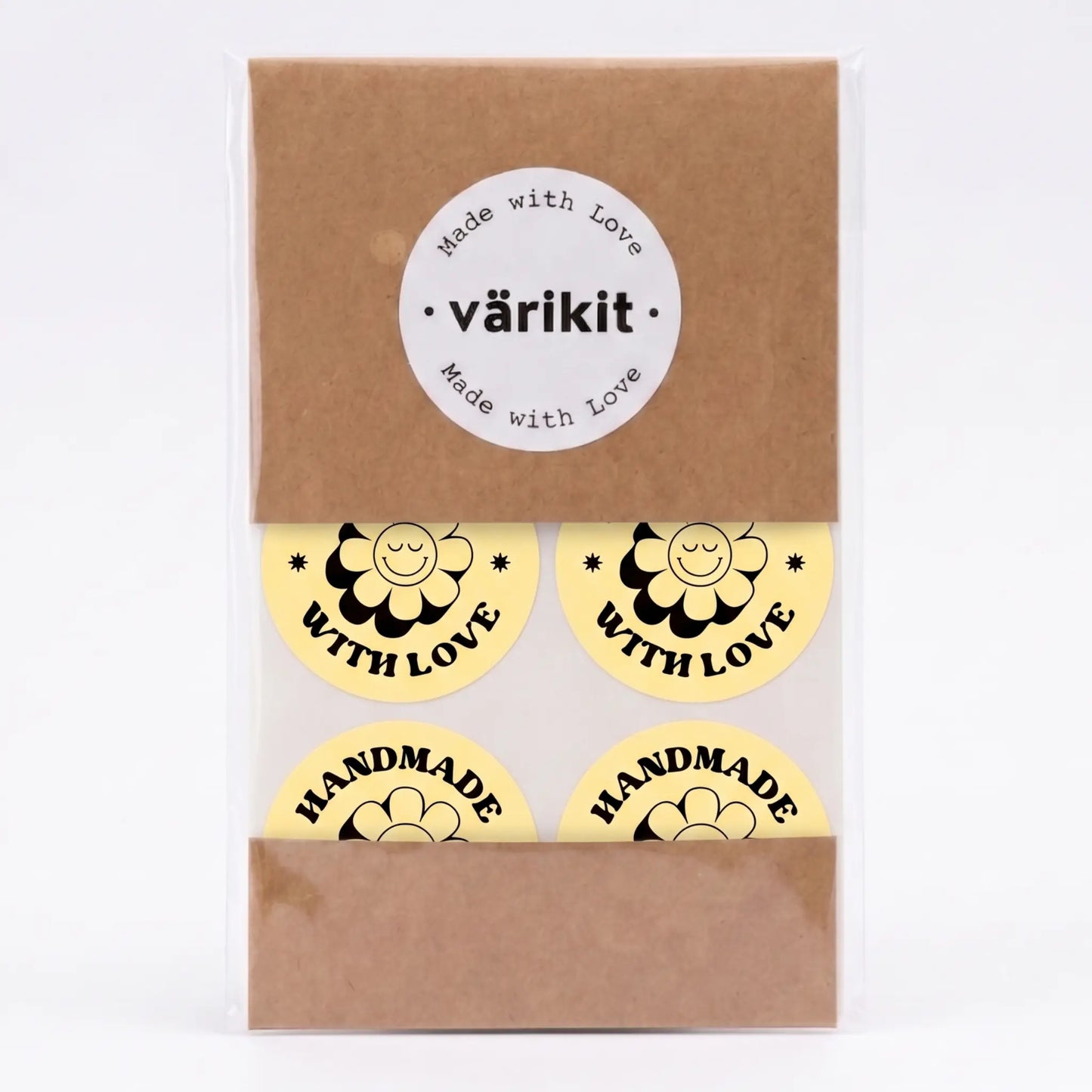 Yellow and black retro groovy daisy handmade with love sticker