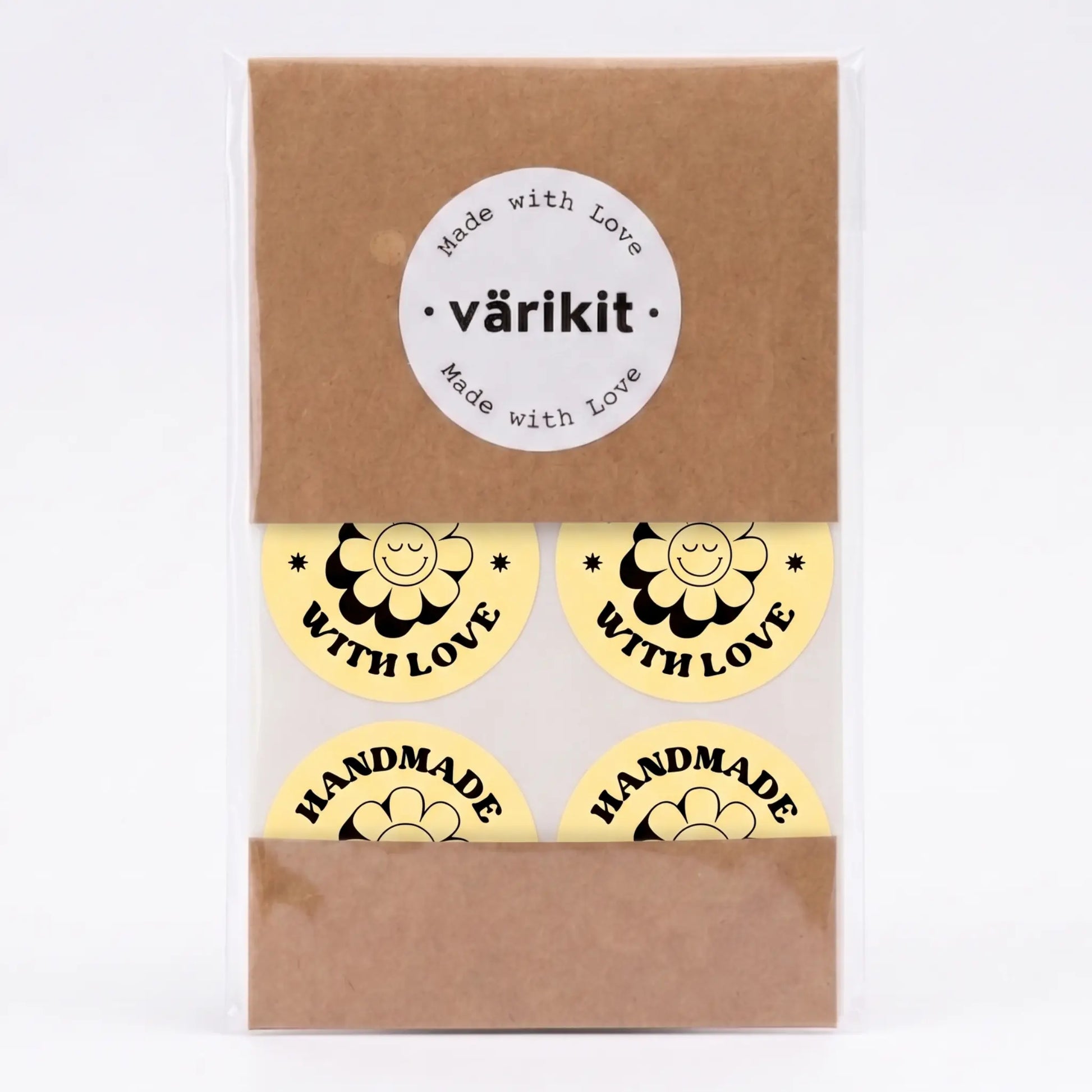 Yellow and black retro groovy daisy handmade with love sticker