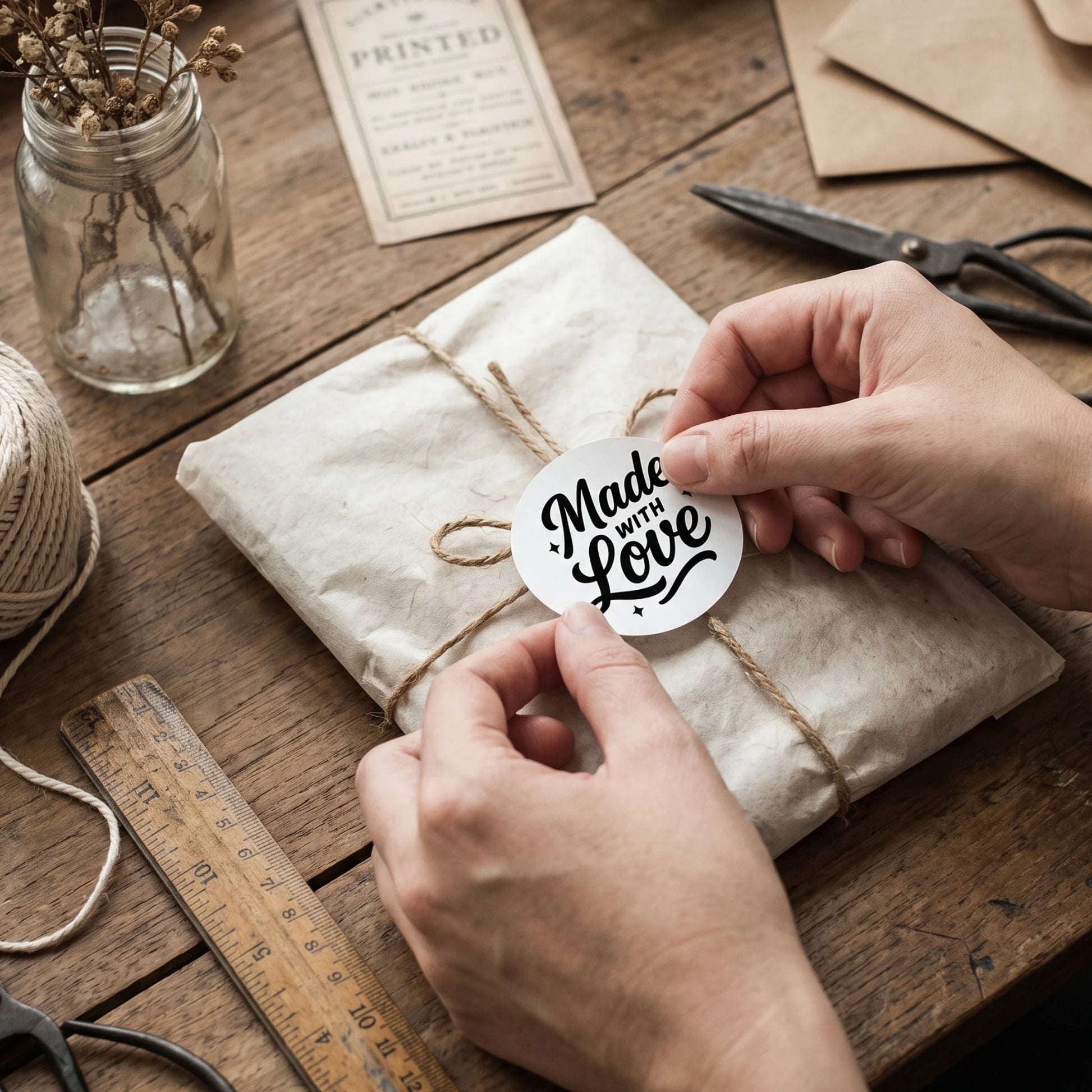 Seal small business shipments with a classic Made With Love sticker.